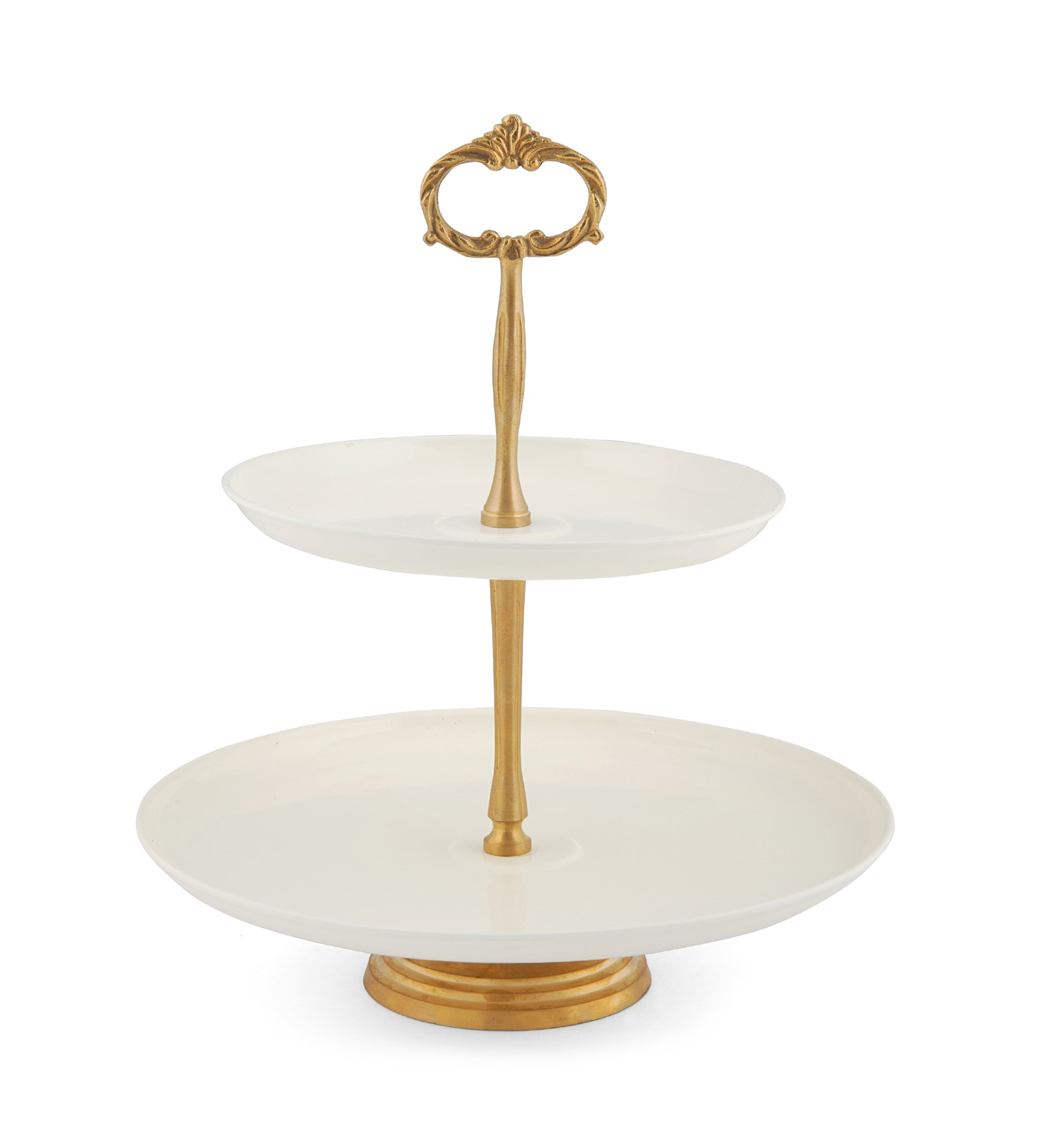 Elan White & Gold Steel Two Tier Cake Stand