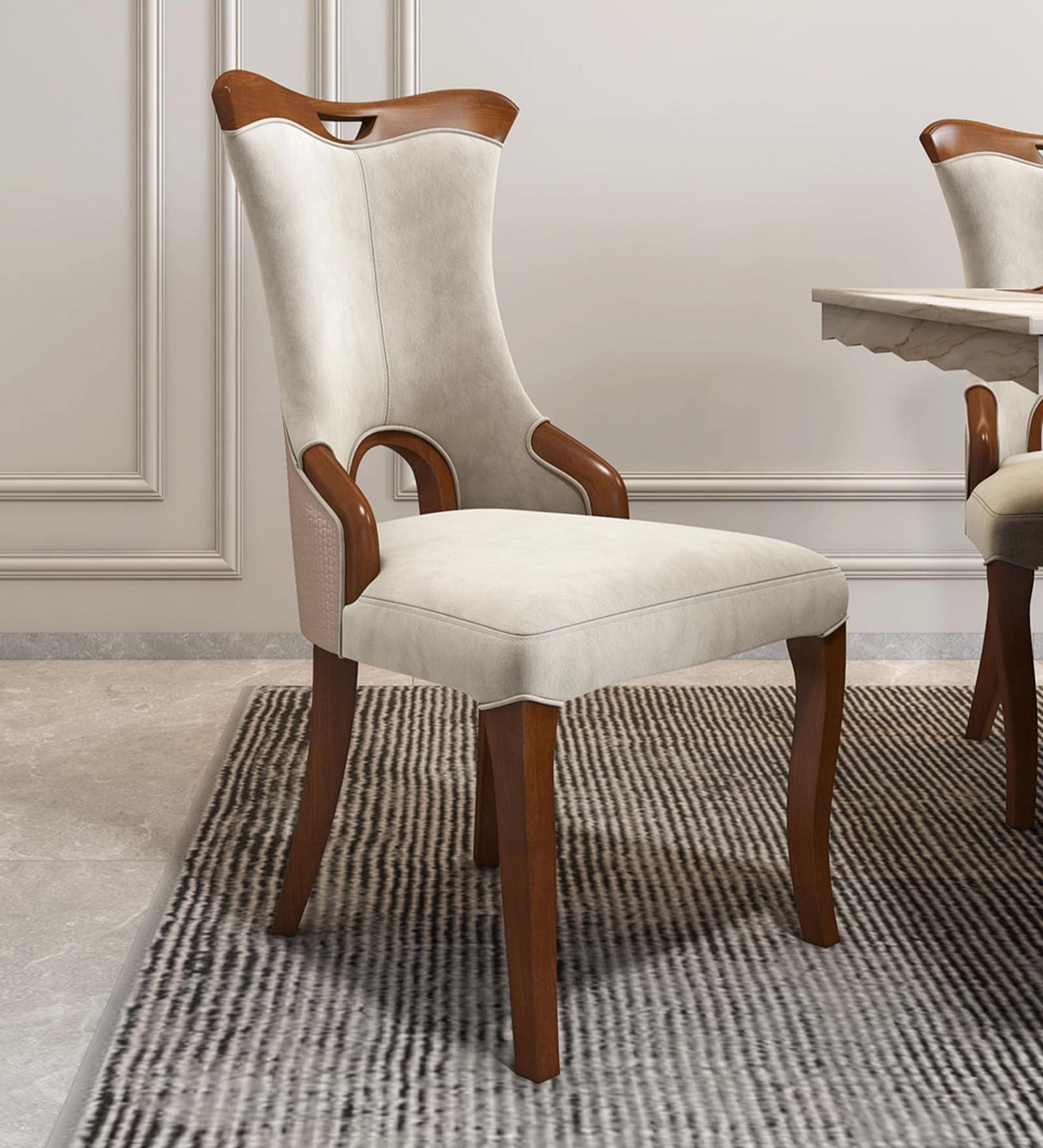 Elanor  Upholstery Fabric Dining Chair In Beige Colour
