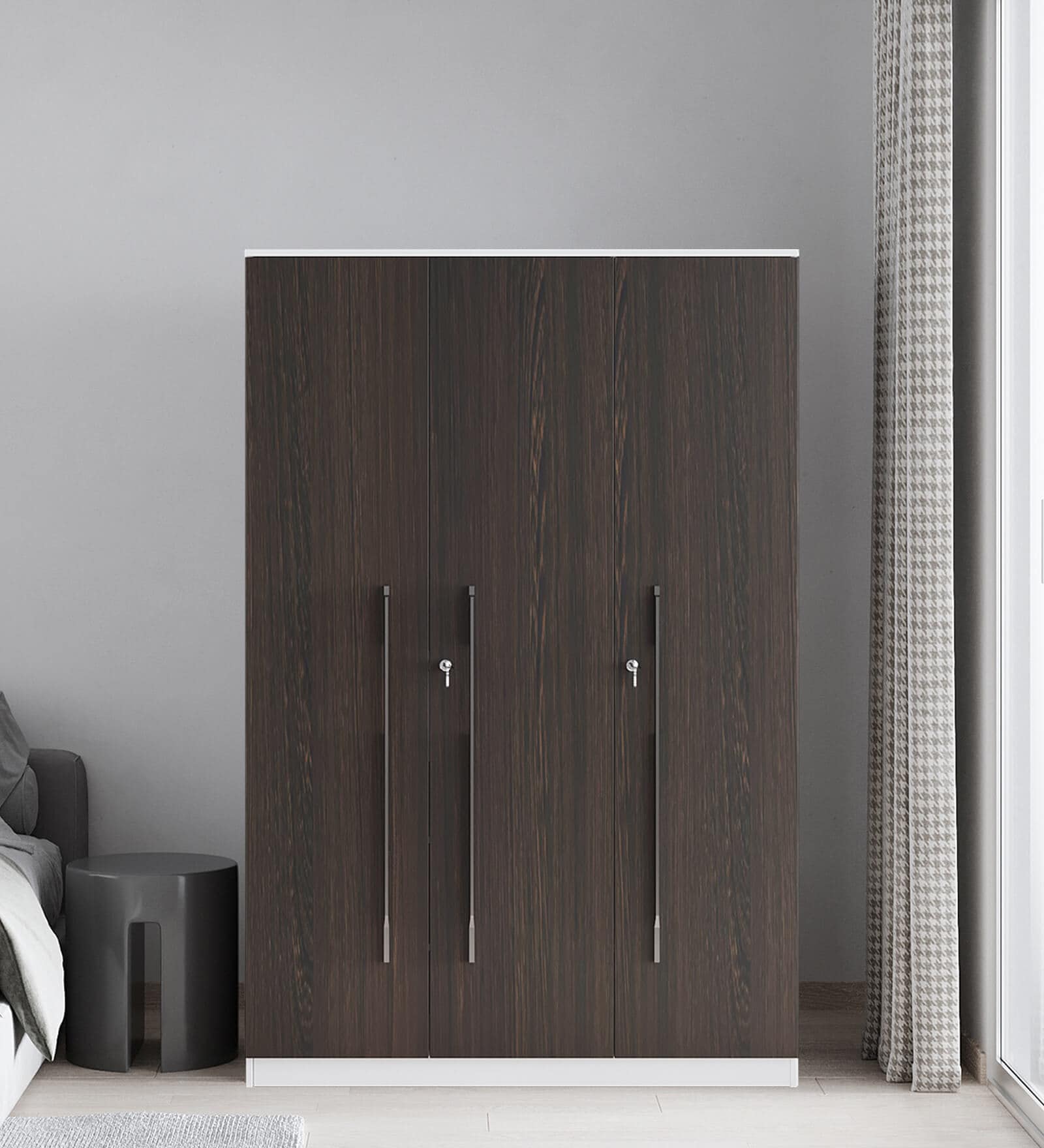 Elantra 3 Door Wardrobe Brown Flowery Wenge & Frosty White Finish