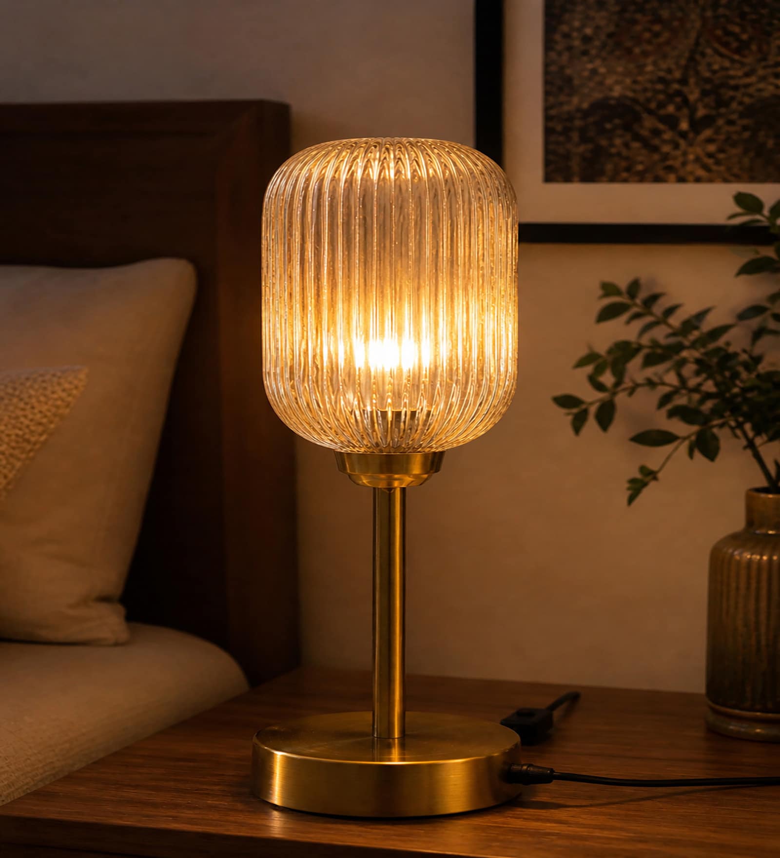 Elara Ribbed Cylinder Table Lamp