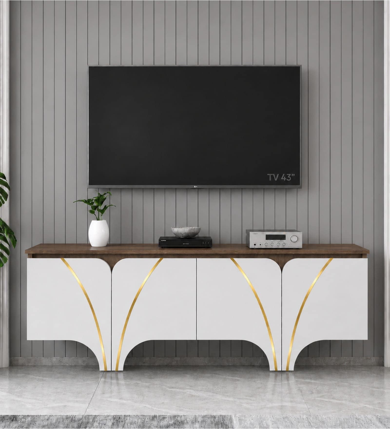 Elara TV Unit in Walnut & White Finish