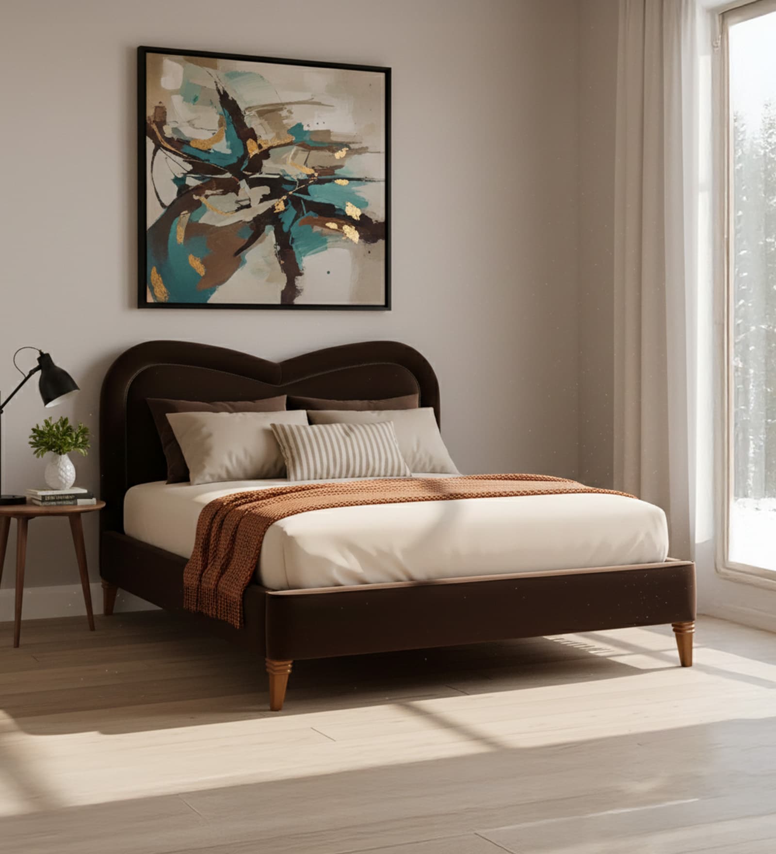 Elaris Curve Comfort Bed in velvet With Engineer Wood Frame & Hydraulic Storage