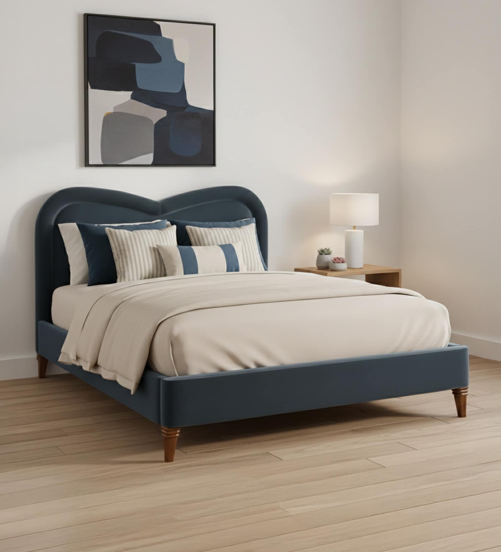 Elaris Curve Comfort Bed in velvet With Engineer Wood Frame & Hydraulic Storage