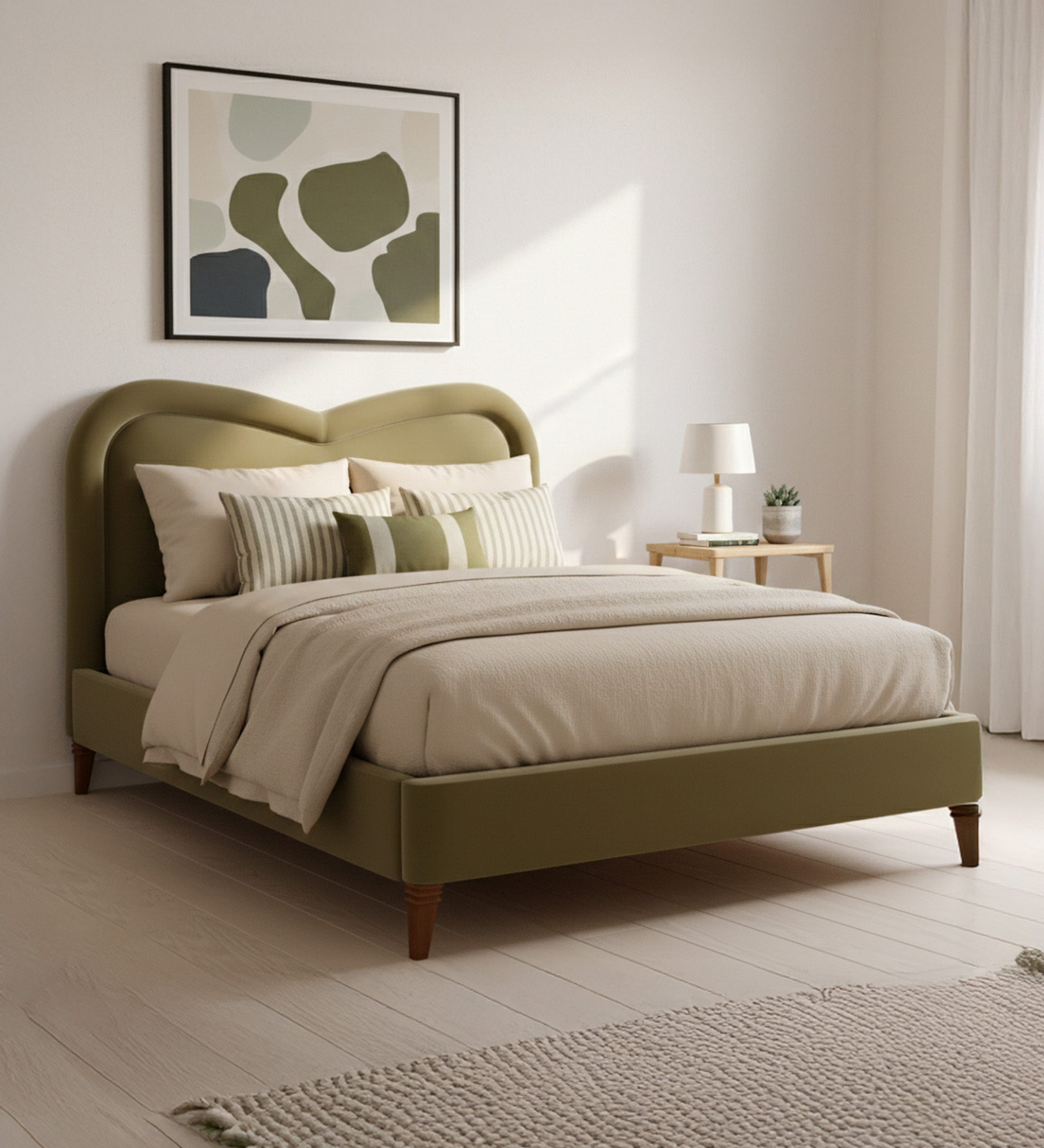 Elaris Curve Comfort Bed in velvet With Engineer Wood Frame & Hydraulic Storage