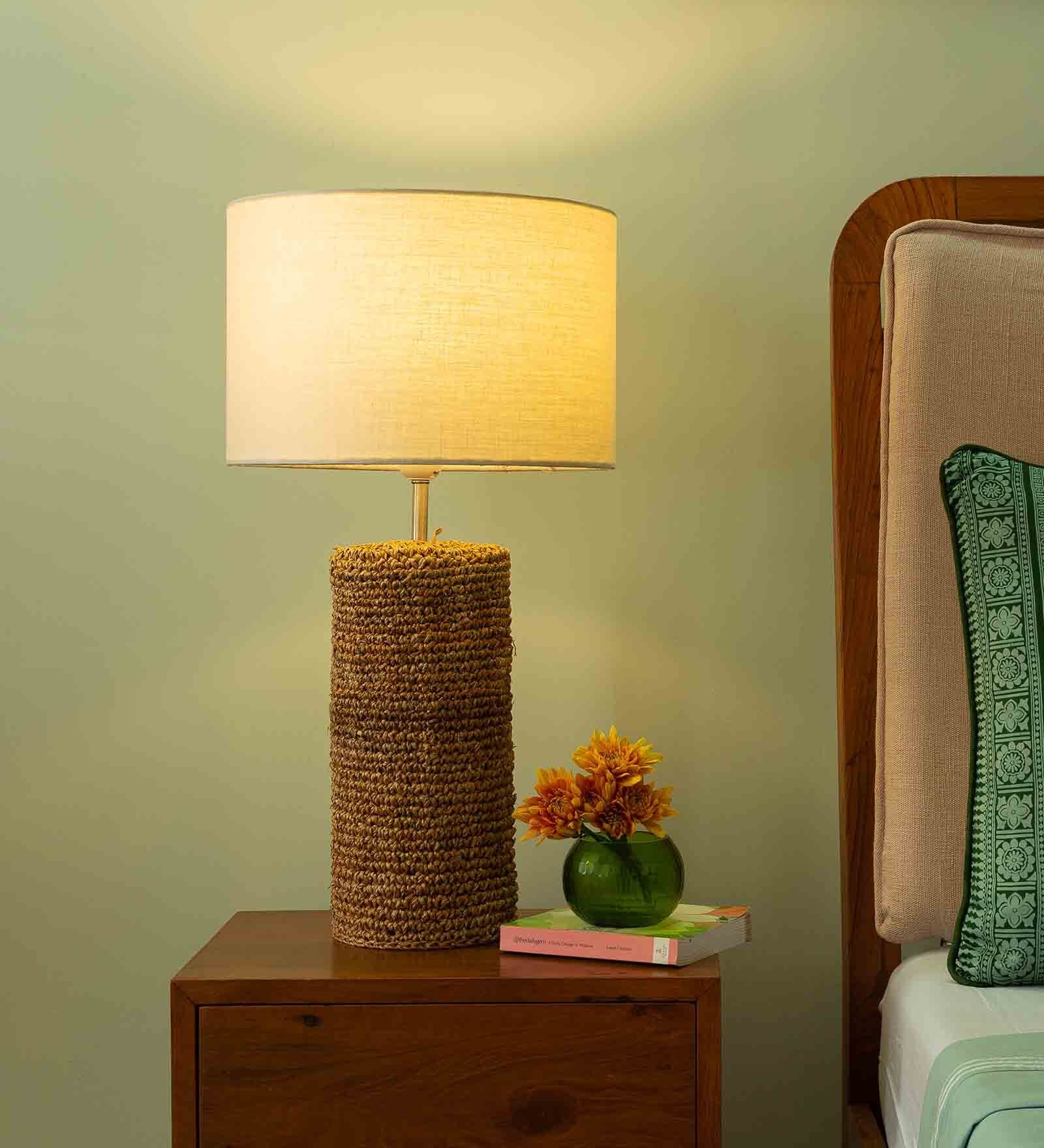 Elder Beige Shade Table Lamp With Fabirc Base