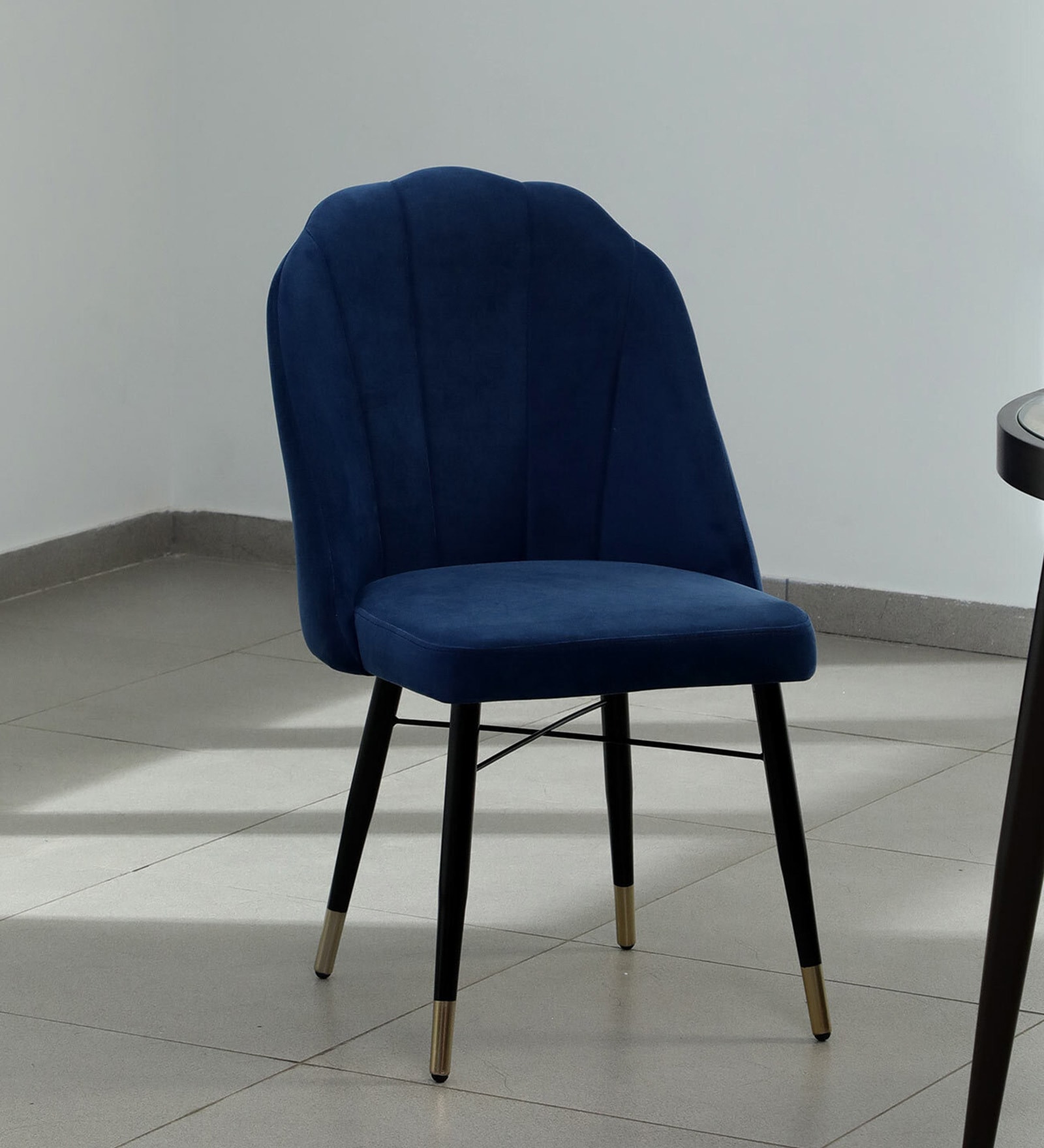 Eldora Fabric Dining Chair In Velvet Blue Color