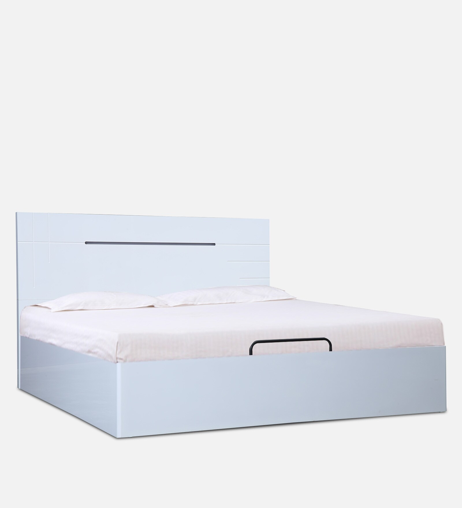 Buy Electra Queen Size Beds In White Colour With Hydraulic Storage at