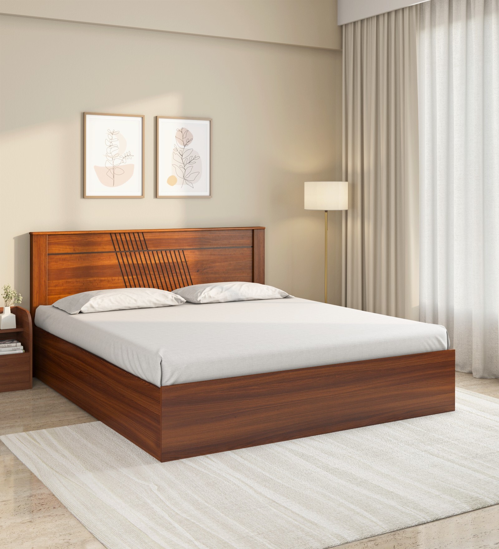 Electra Max Queen Size Bed in Walnut Finish with Box Storage
