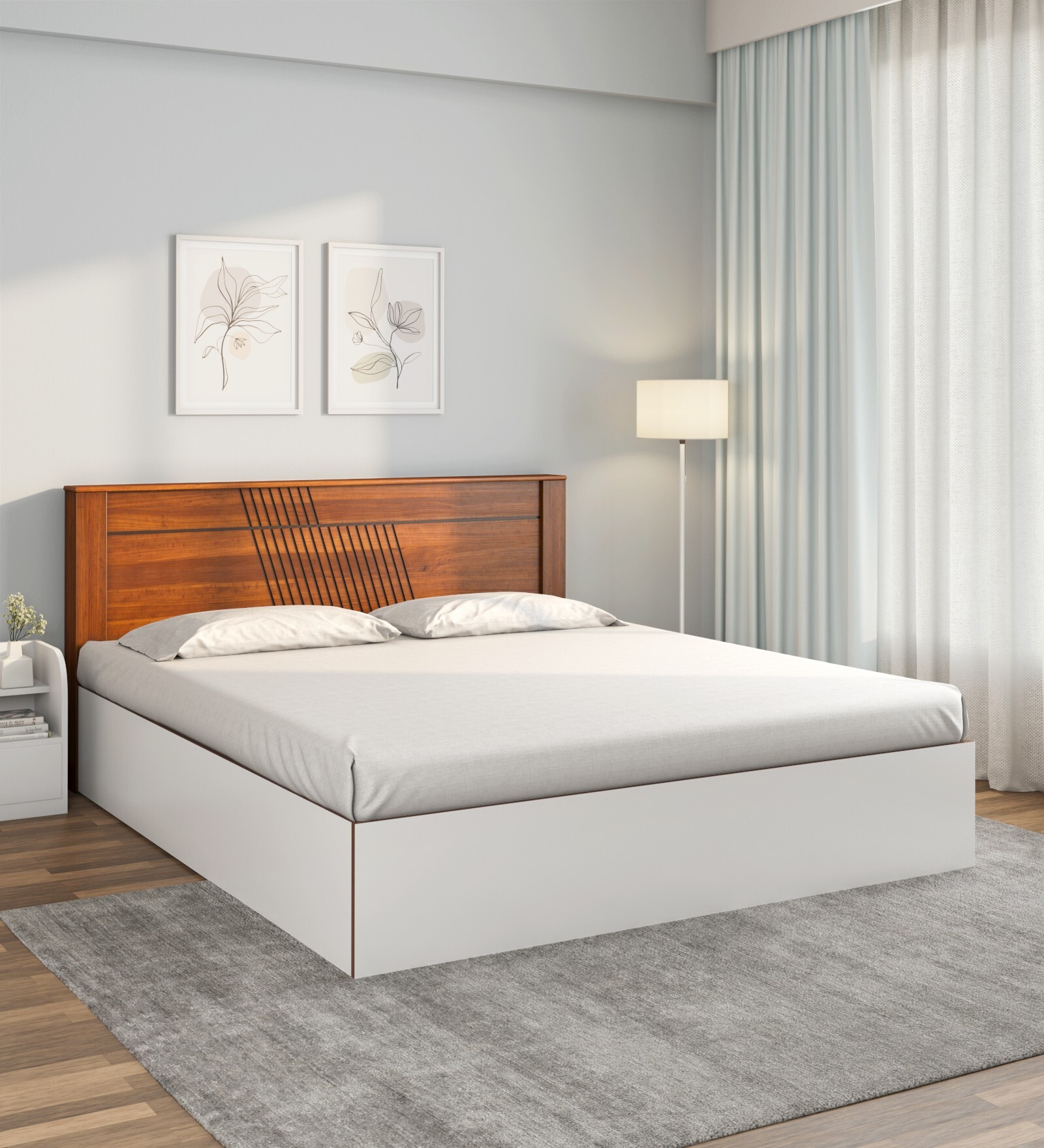 Electra Max Queen Size Bed in White Finish with Box Storage Electra Max Queen Size Bed in White Finish with Box Storage