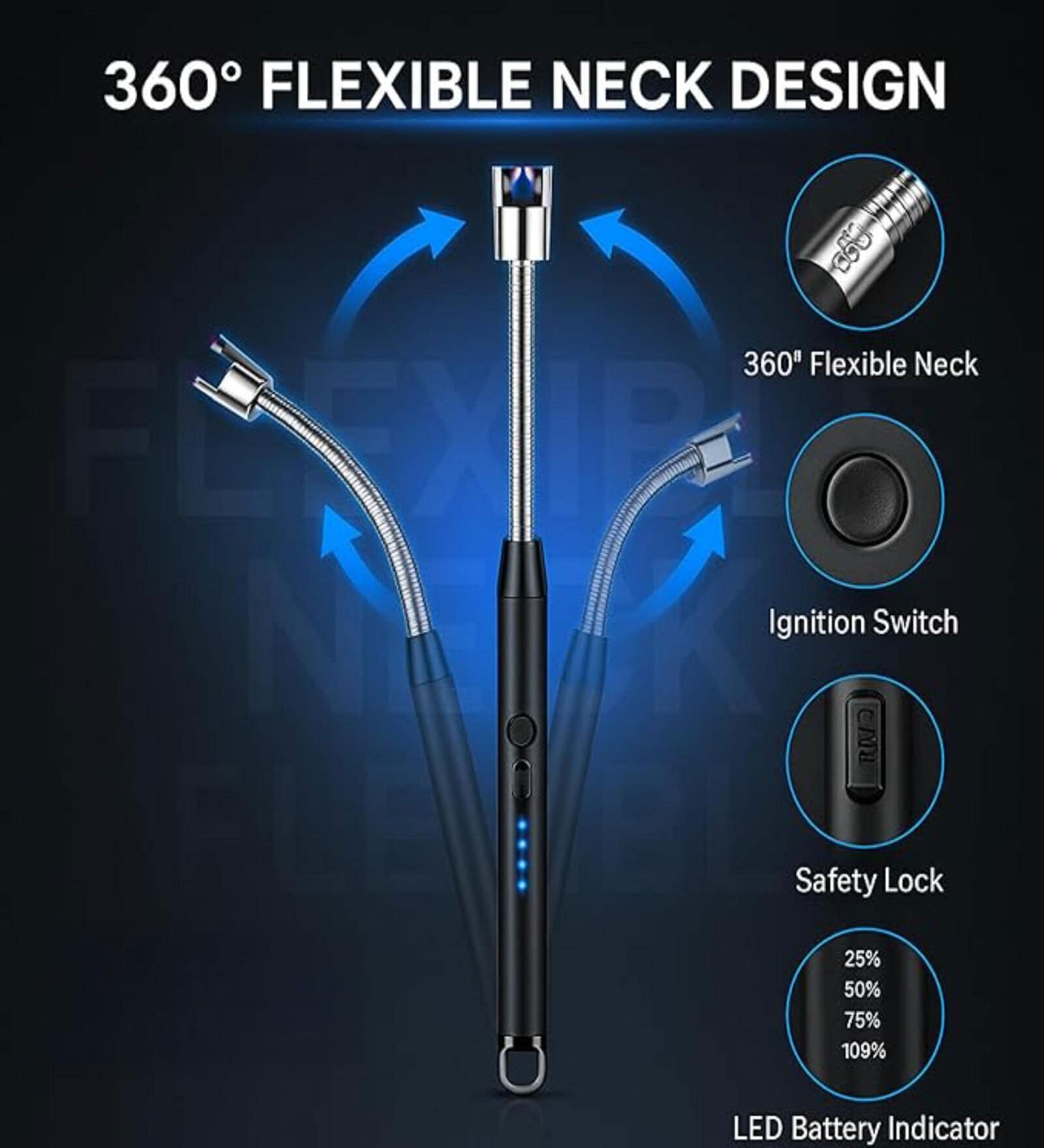 Electric Arc Lighter, Rechargeable, Windproof, Flameless, USB Lighter with 11cm Flexible Neck, Red