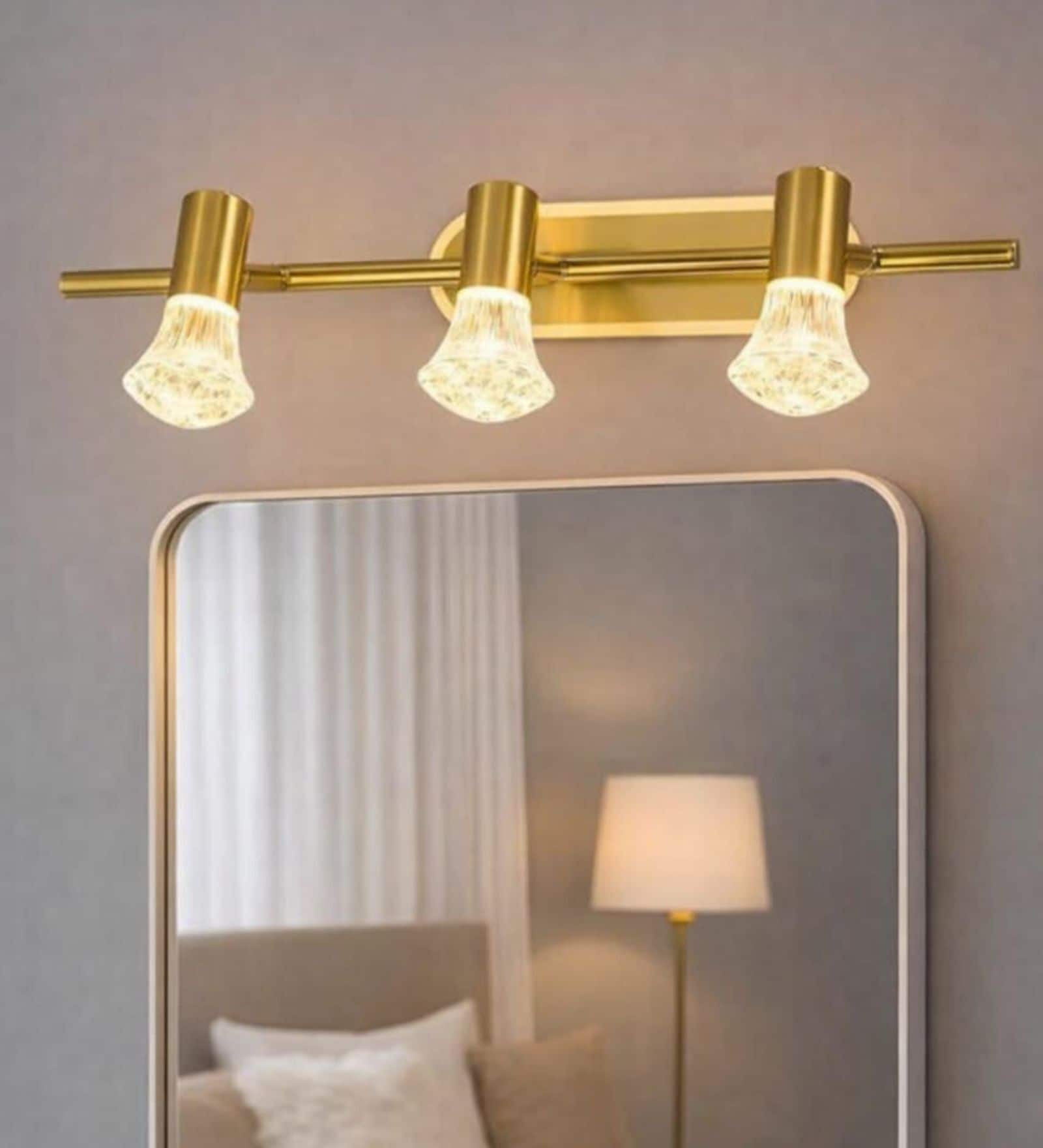 Elegant 3-Light Brass Vanity Fixture with Flared Crystal Accents