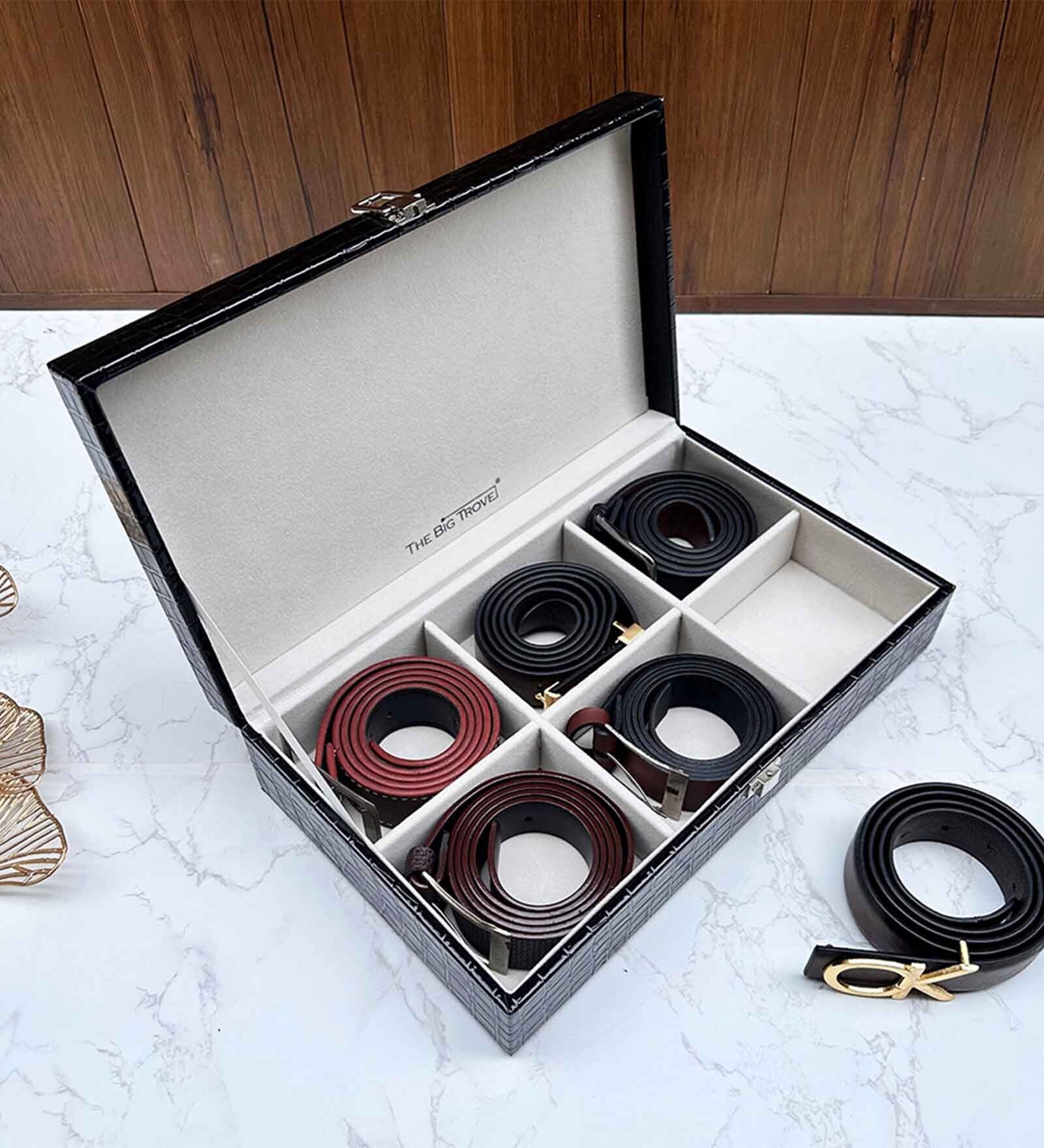 Black Elegant 6 Slot Belt Pocket Square