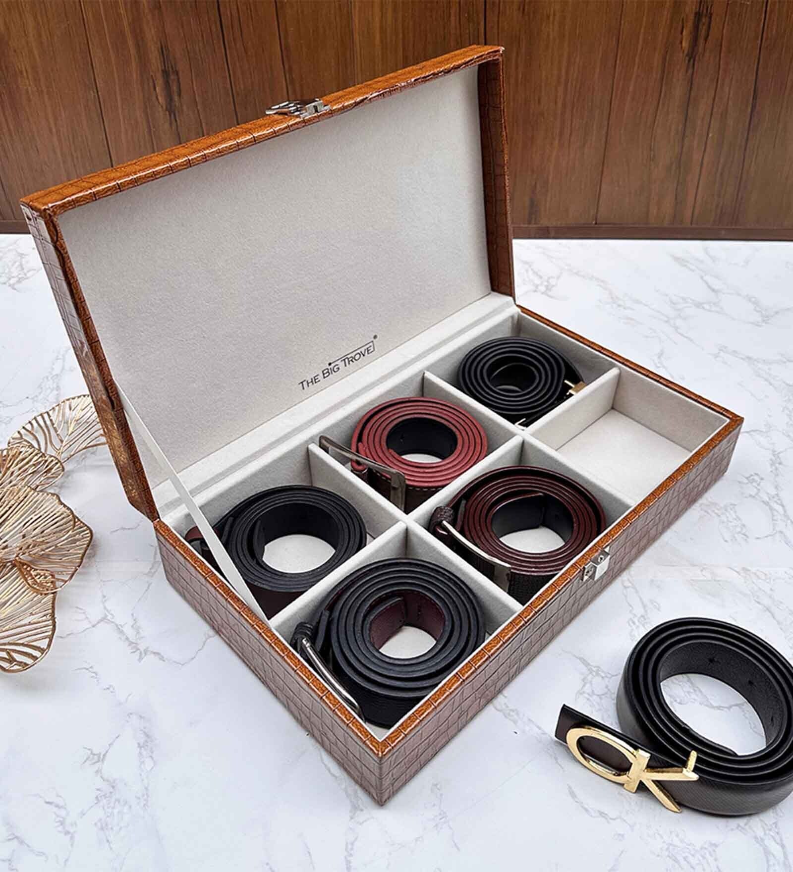 Brown Elegant 6 Slot Belt Pocket Square