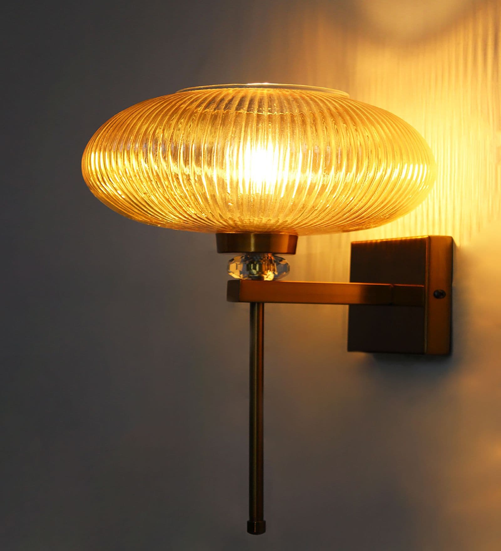 Elegant Amber Ribbed Kachori Glass Wall Light