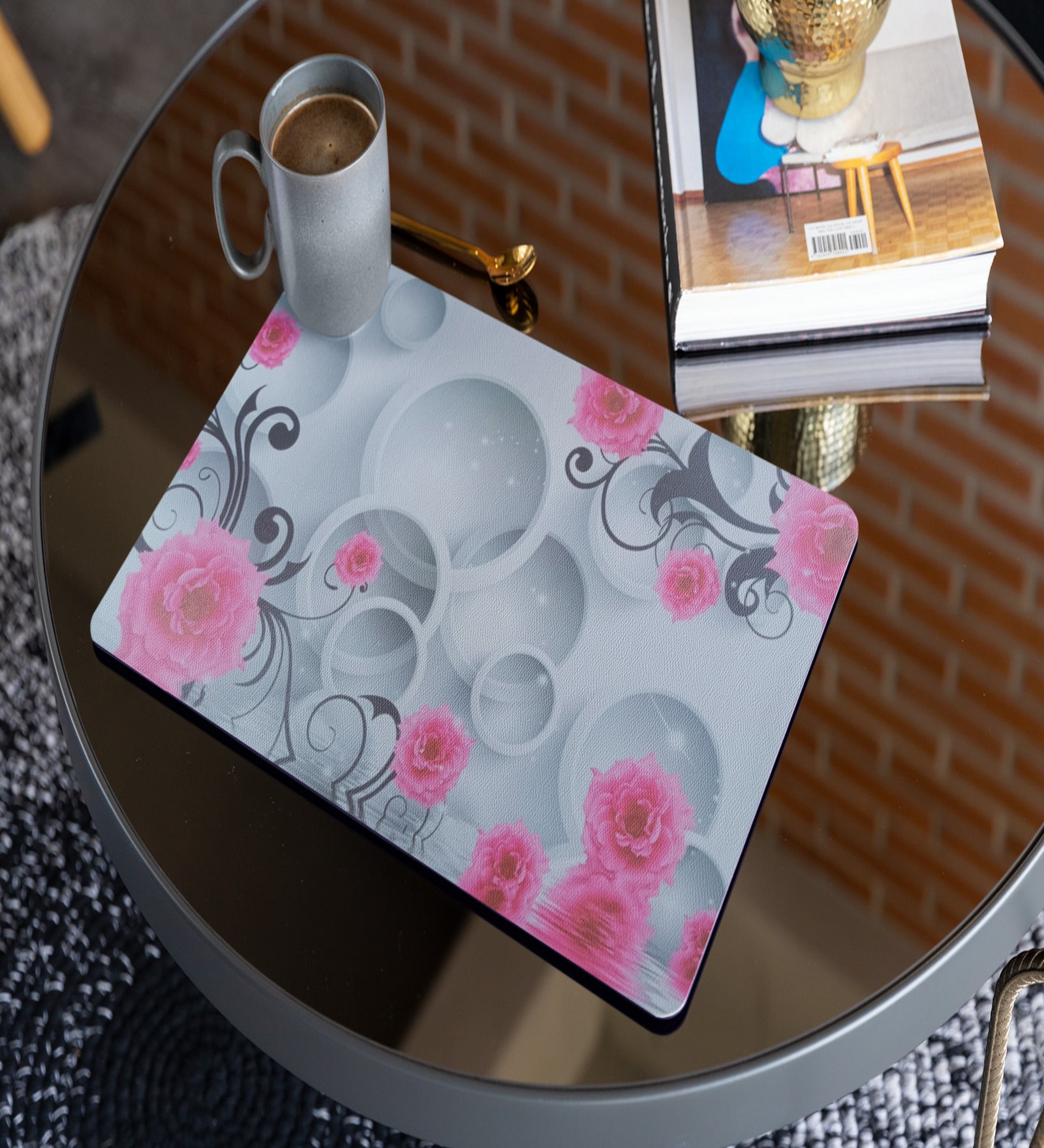 (Set of 6) Elegant Heat-Resistant & Waterproof PVC Table Mats (White & Pink)