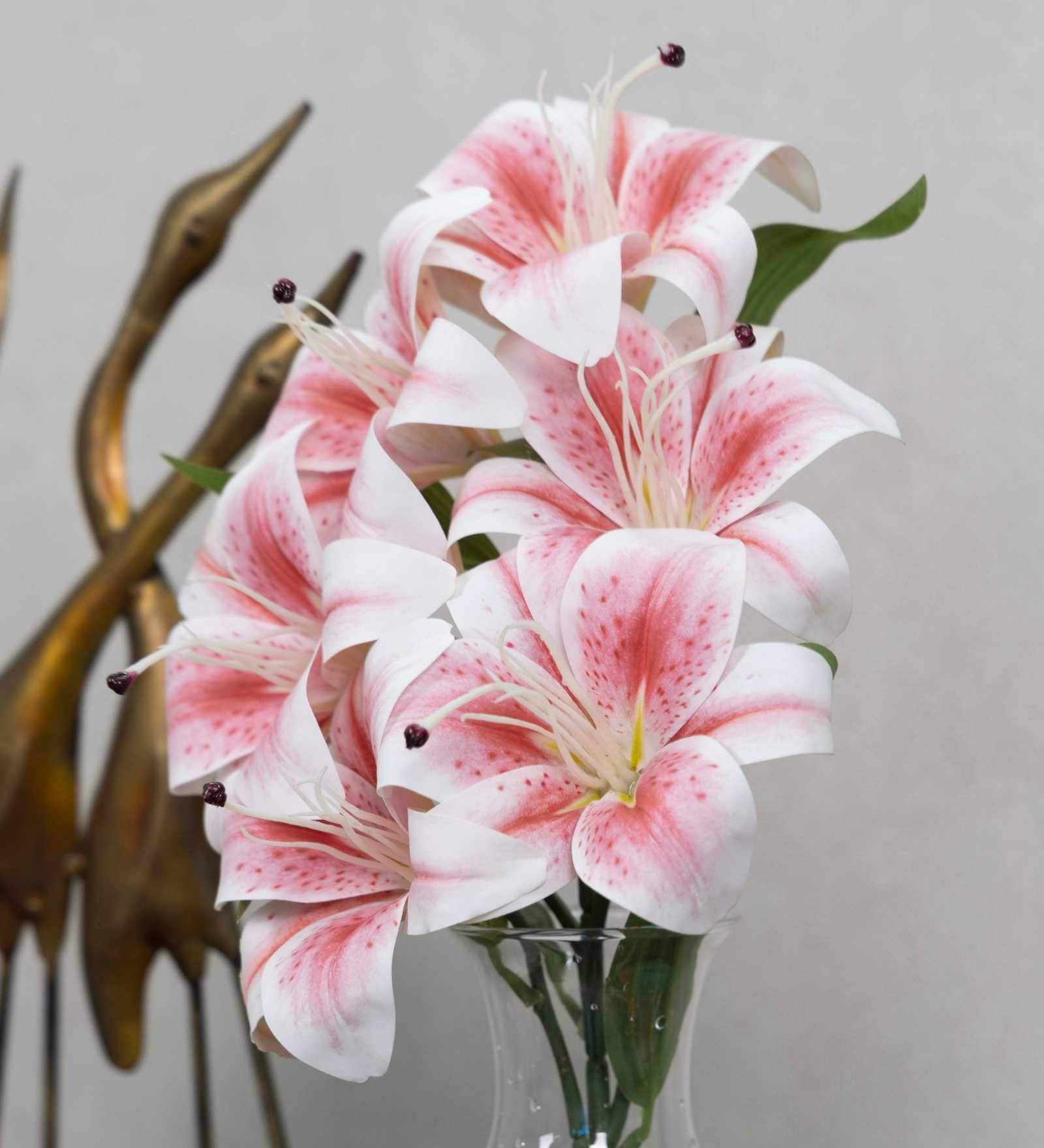 Elegant Artificial Light Pink Lily Flower Bunch Real Touch Decorative Bouquet For Home & Events (Lpink)