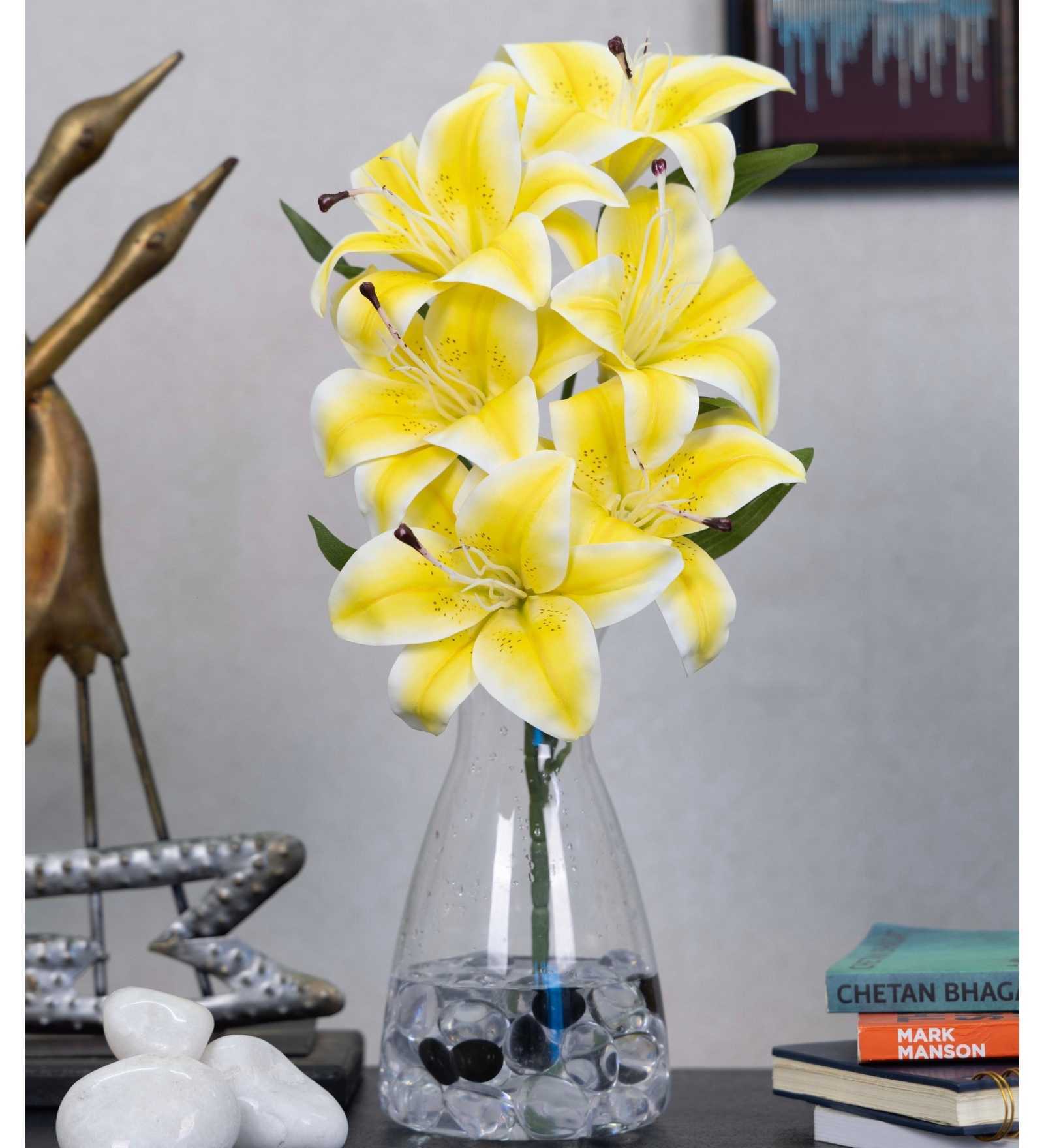 Elegant Artificial Lily Flower Bunch with 6 Flower Heads (Yellow) Elegant Artificial Lily Flower Bunch with 6 Flower Heads (Yellow)
