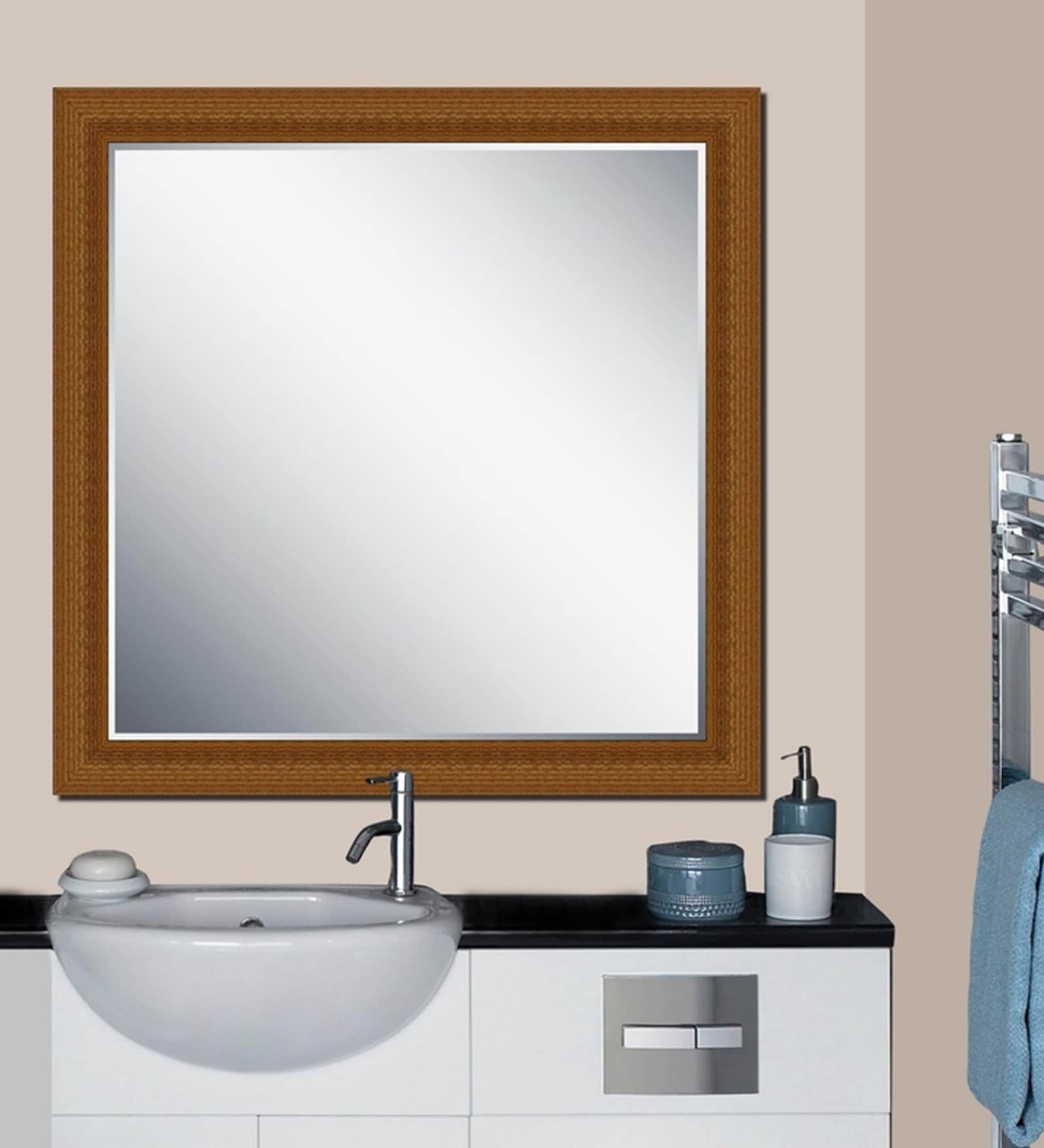 Buy Wooden Framed Brown Bathroom Mirror (L: 35, H: 35 inches) by ...