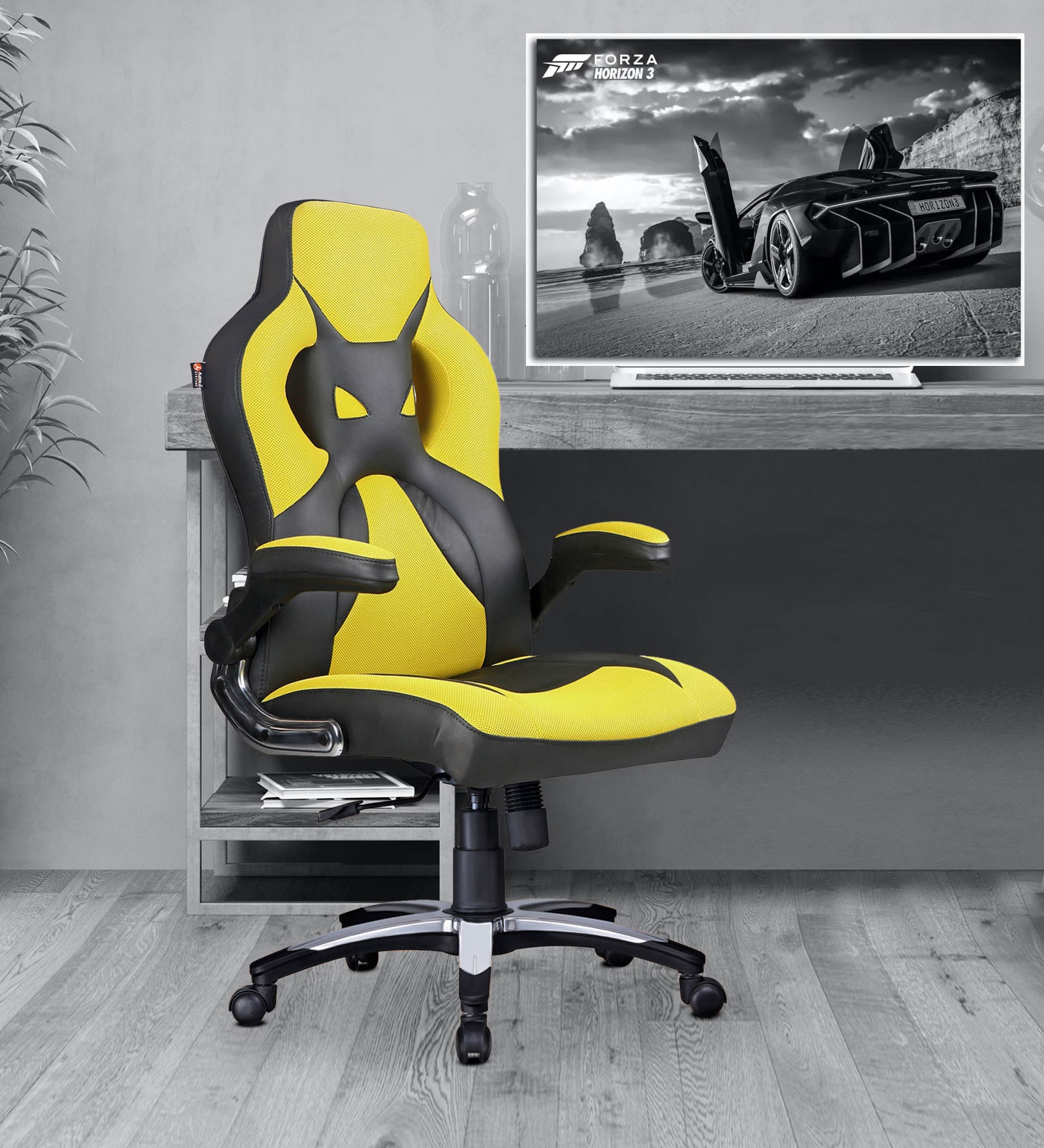 Buy Elegant Leatherette Gaming Chair in Yellow Colour at 24 OFF by