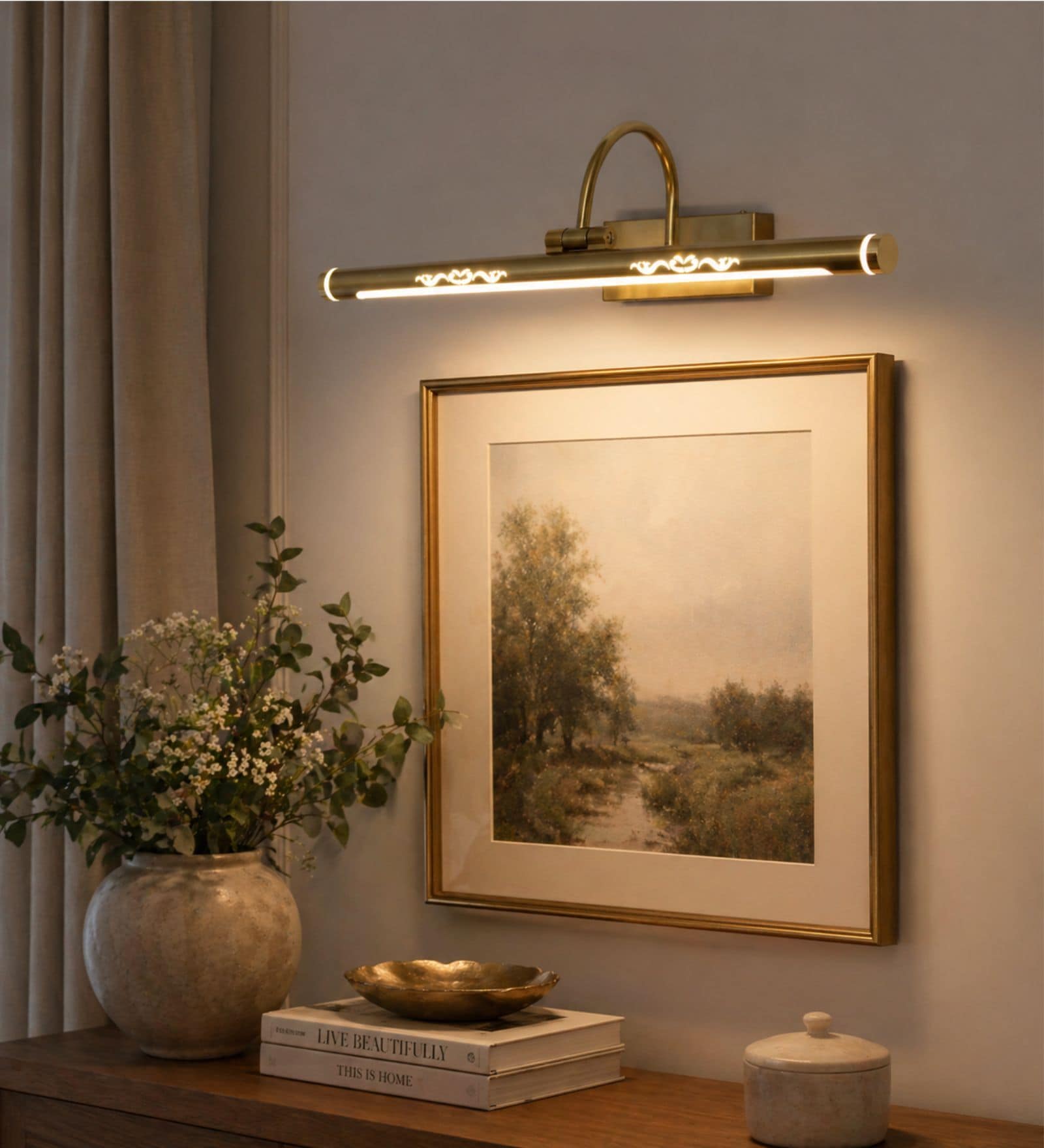 Elegant Brushed Brass LED Picture Light