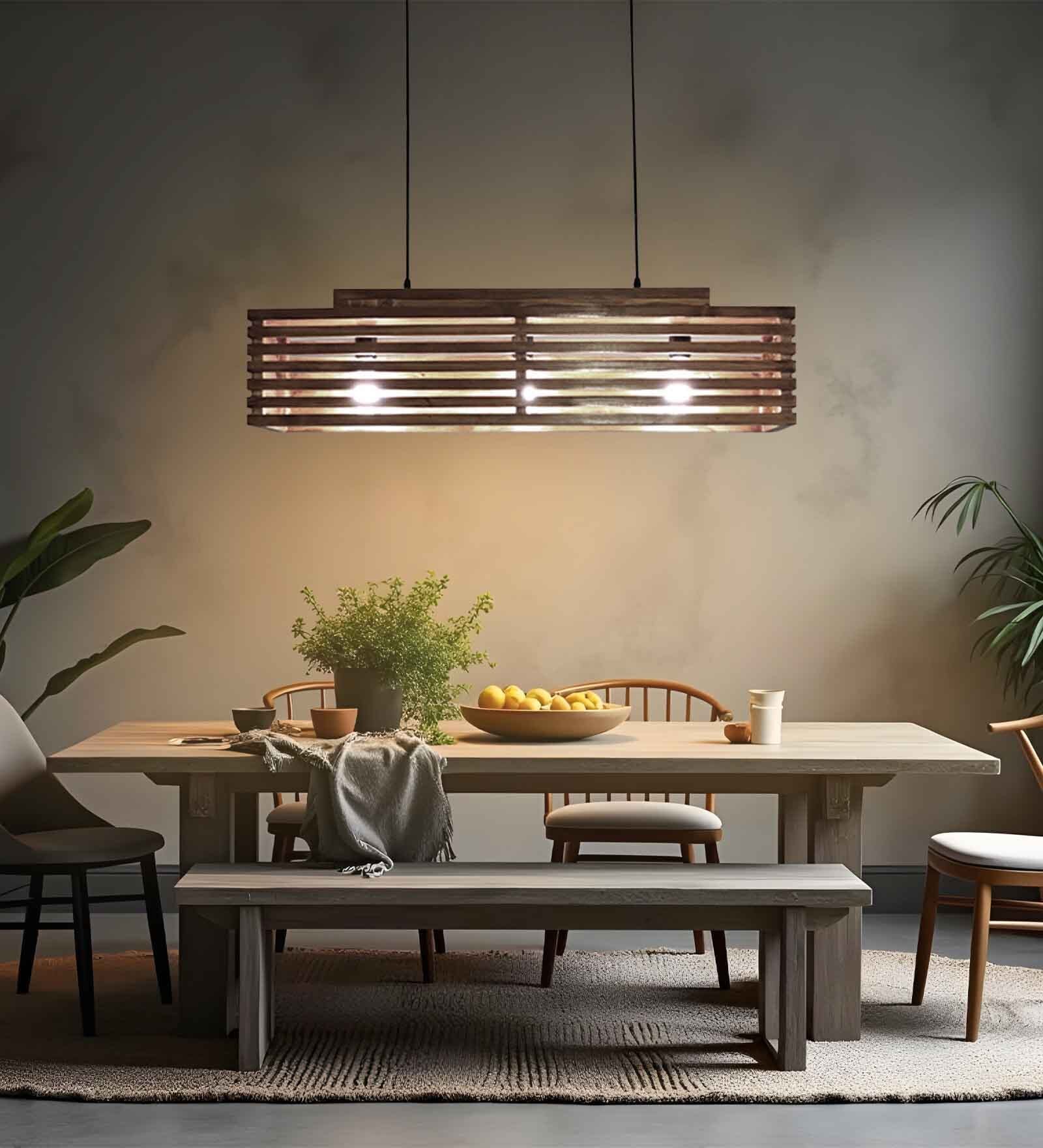 Elegant Centrum 3 Lights Brown Solid Wood Linear Chandelier Cluster Hanging Light