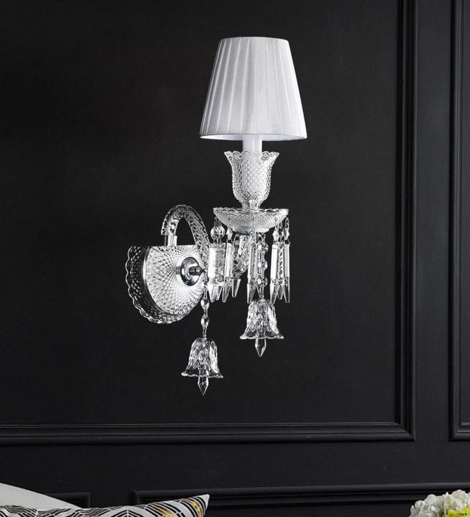 Elegant Crystal Wall Sconce with Fabric Shade