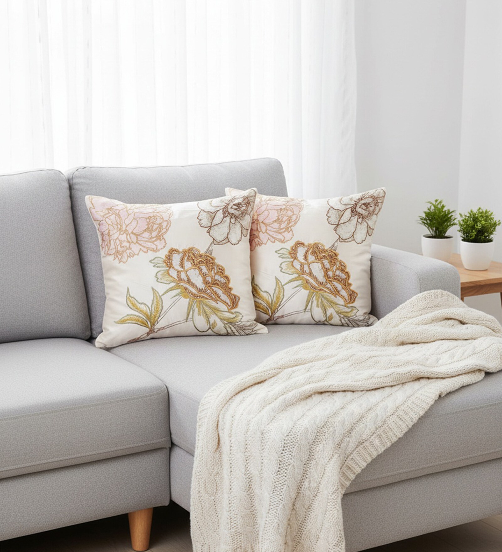 Elegant Embroidered Floral Throw Cushion Cover (18x18)