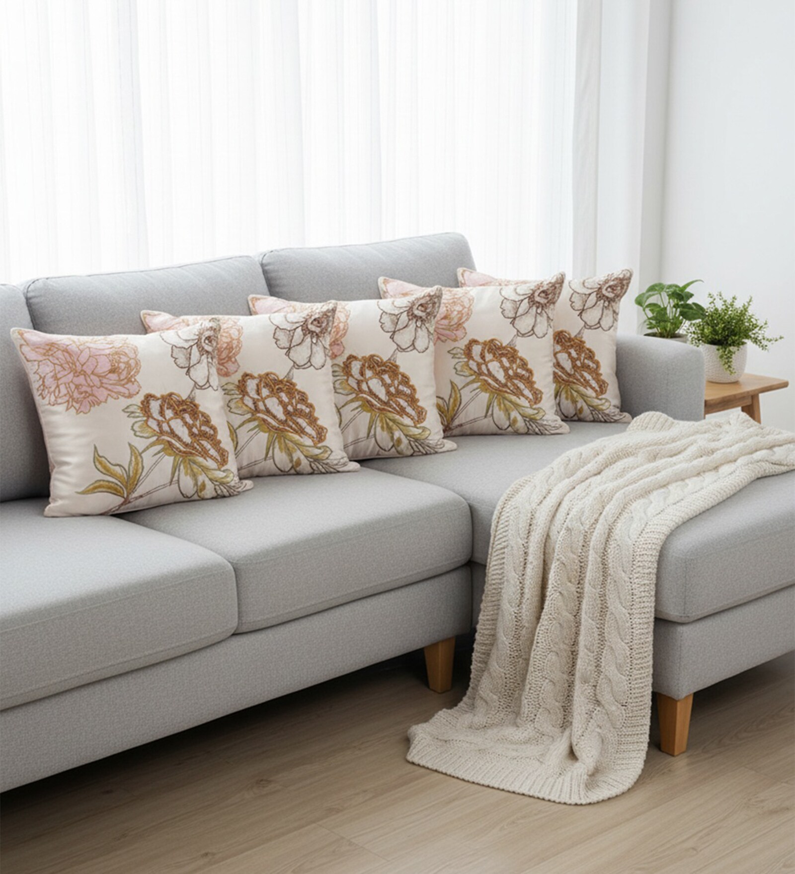 Elegant Embroidered Floral Throw Cushion Cover (18x18)