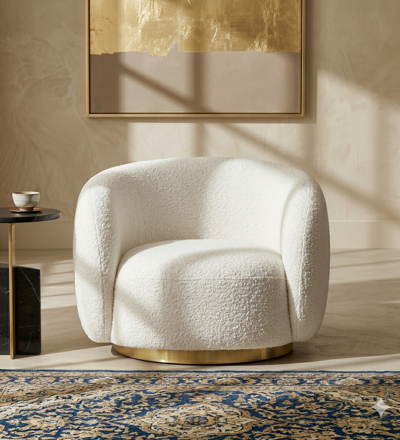 Elegant Ensemble Boucle 1 Seater Sofa In White Colour