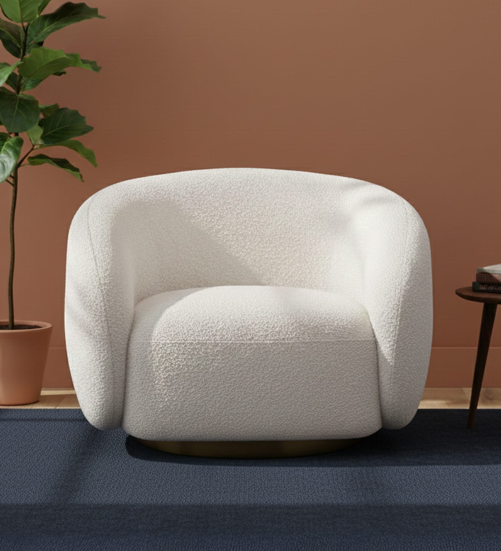 Elegant Ensemble Boucle 1 Seater Sofa In White Colour