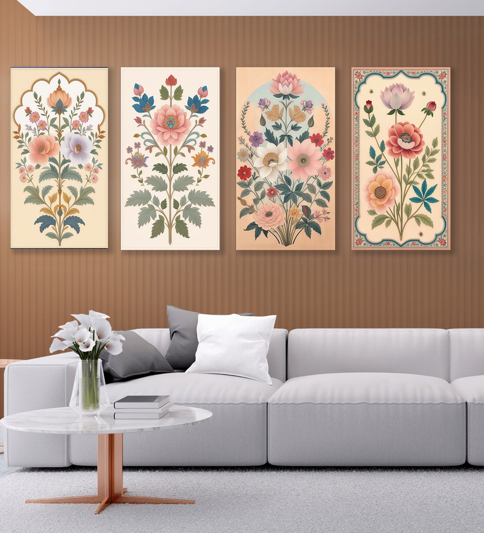 Floral Canvas Art Collection Set of 4 Printed Wall Painting Stretch Canvas Frame