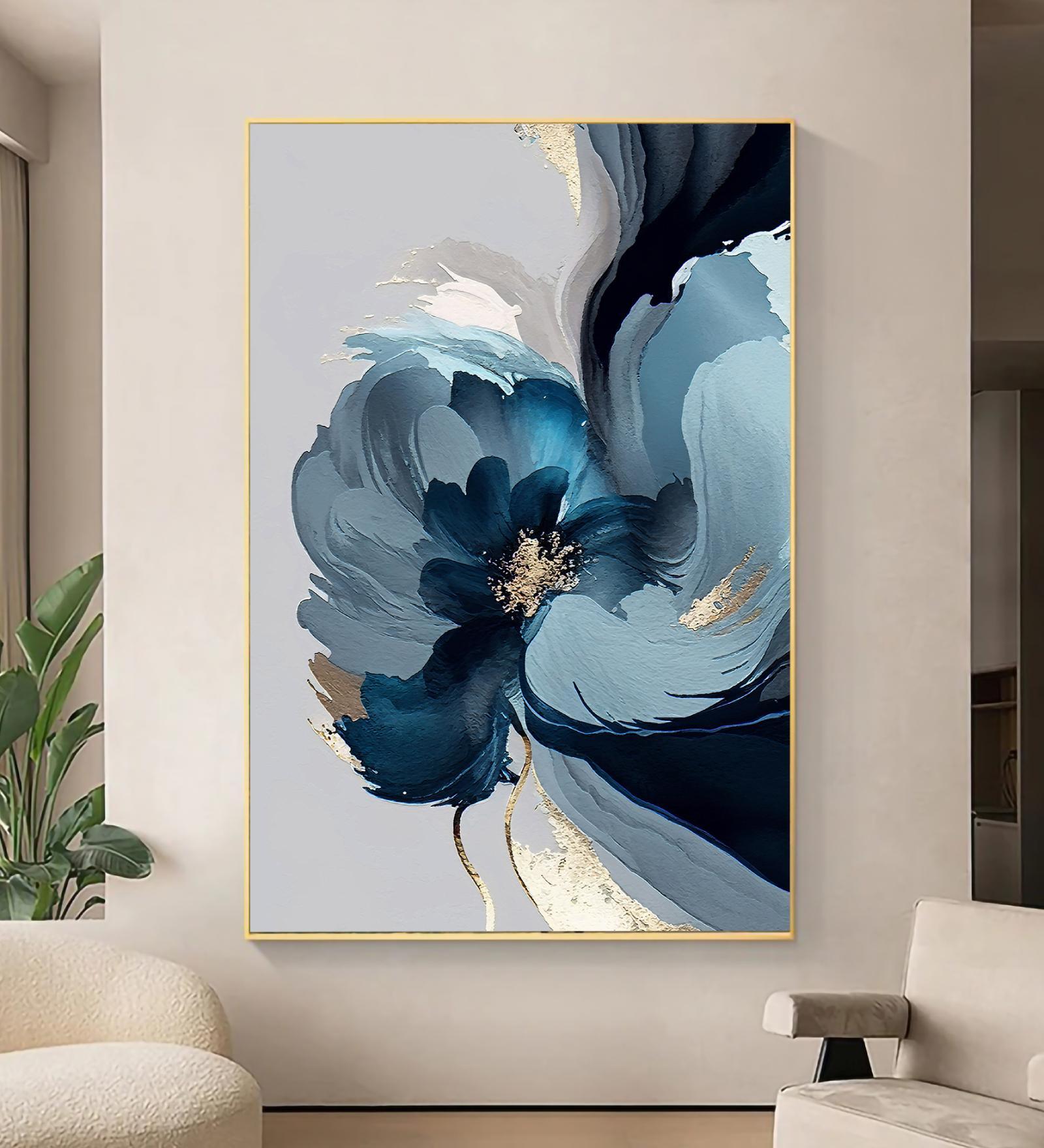 Elegant Flower Blue Synthetic Wood Wall Art