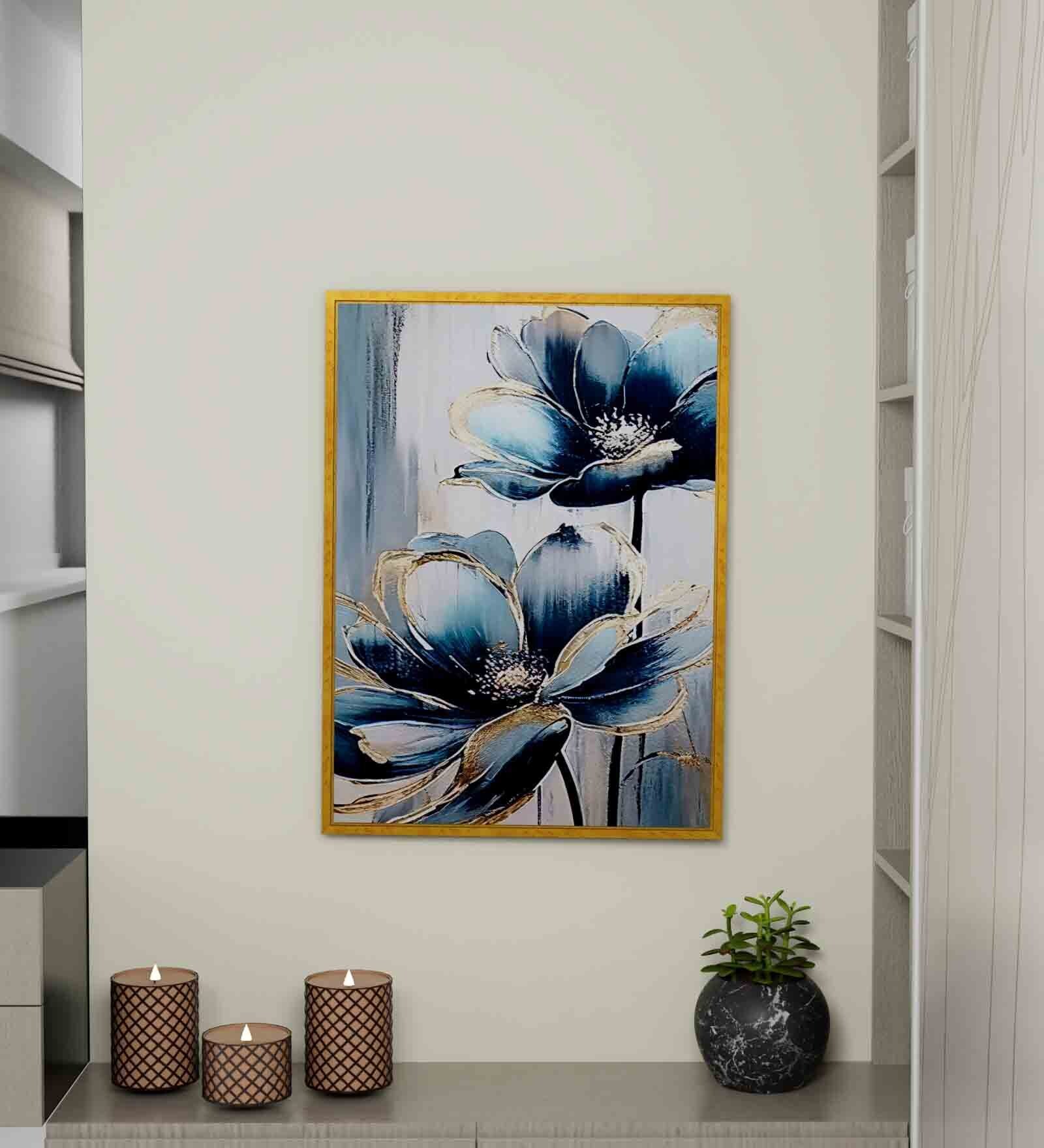 Elegant Flowers Multicolour Engineered Wood Framed Canvas Wall Painting