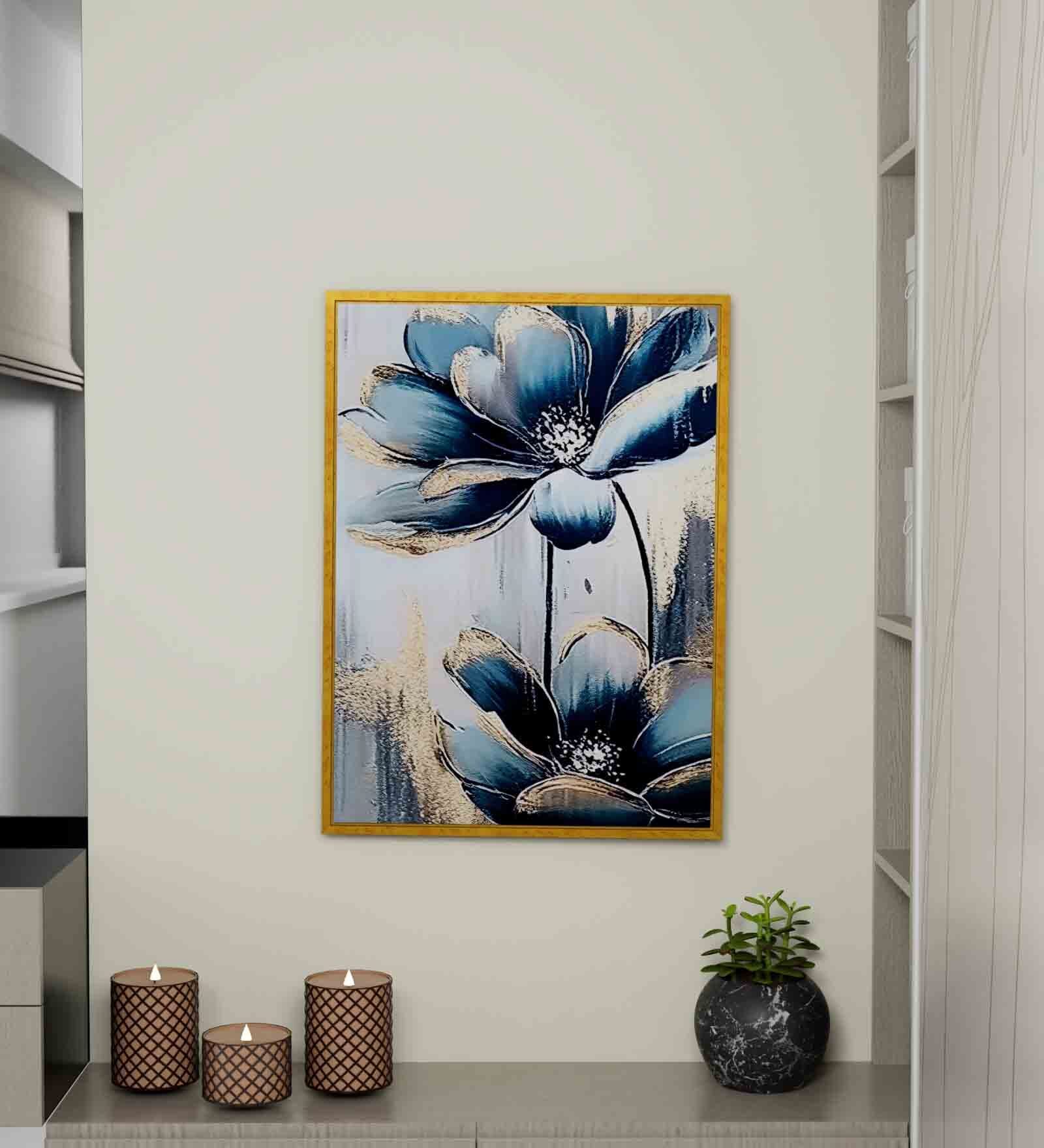 Elegant Flowers Multicolour Engineered Wood Framed Canvas Wall Painting