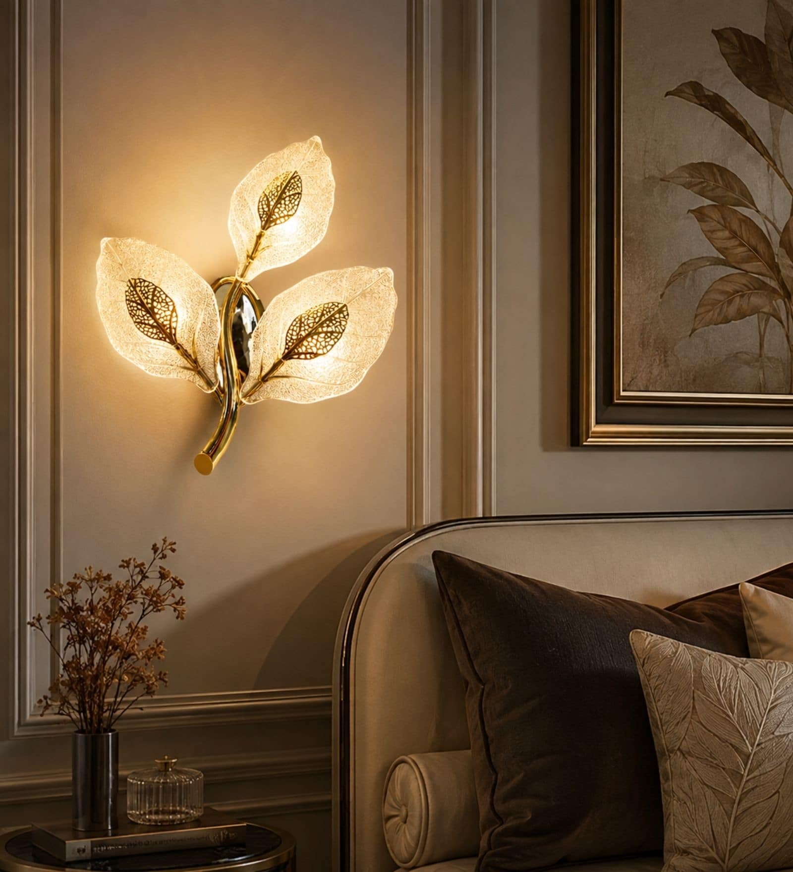 Elegant Golden Leaf Wall Light