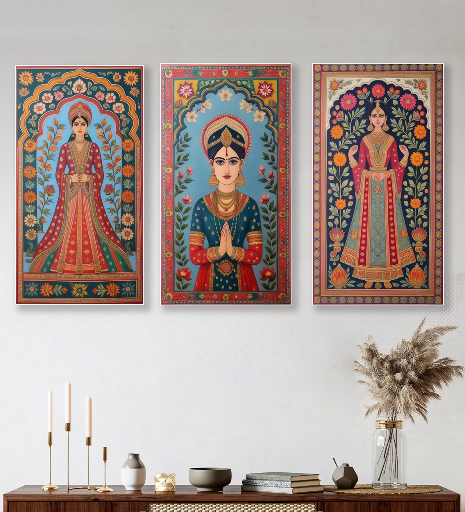 Woman Canvas Series Set of 3 Printed Wall Painting White Frame