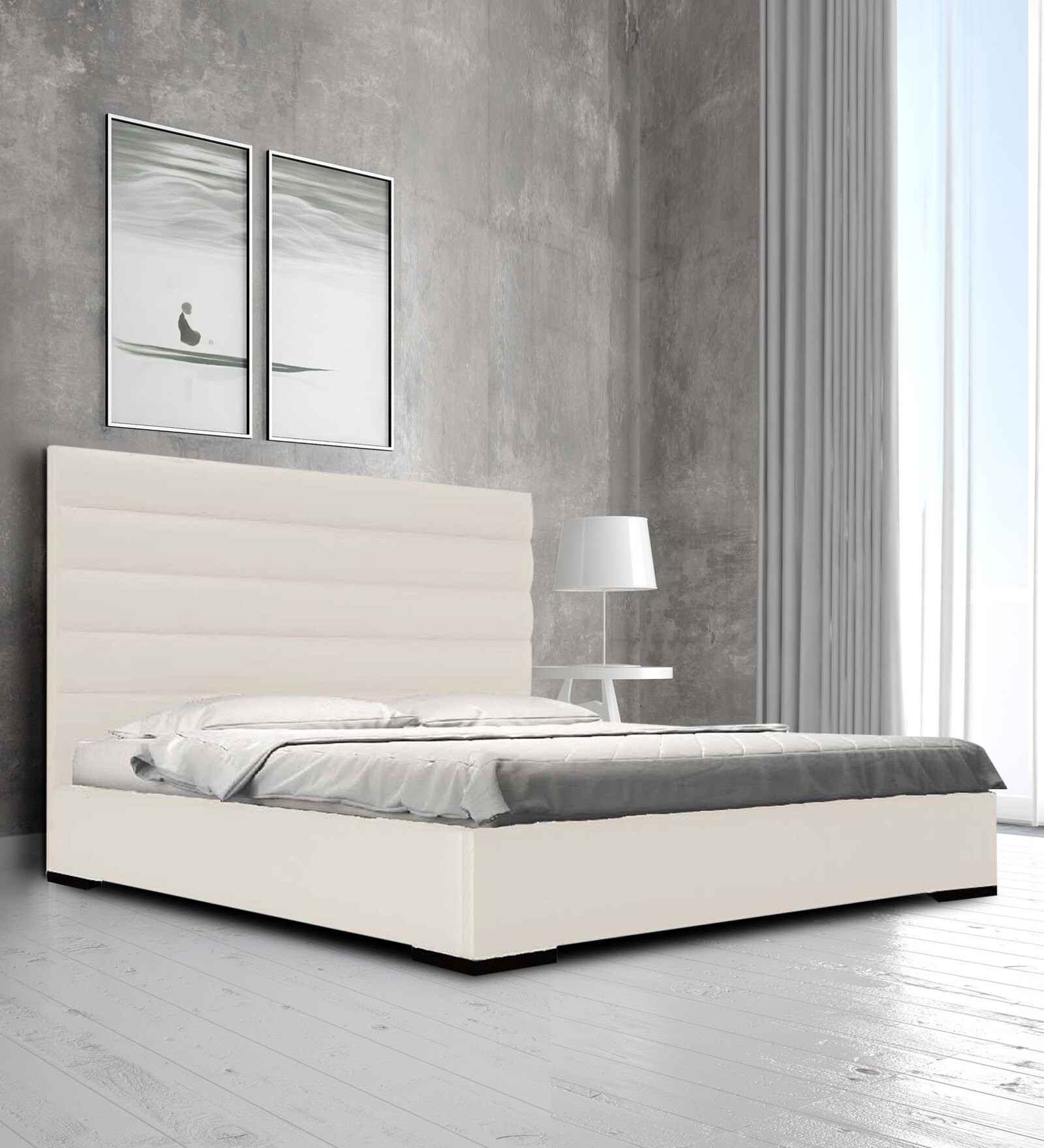 Elegant Leatherette Upholstered King Size Bed in Beige Colour