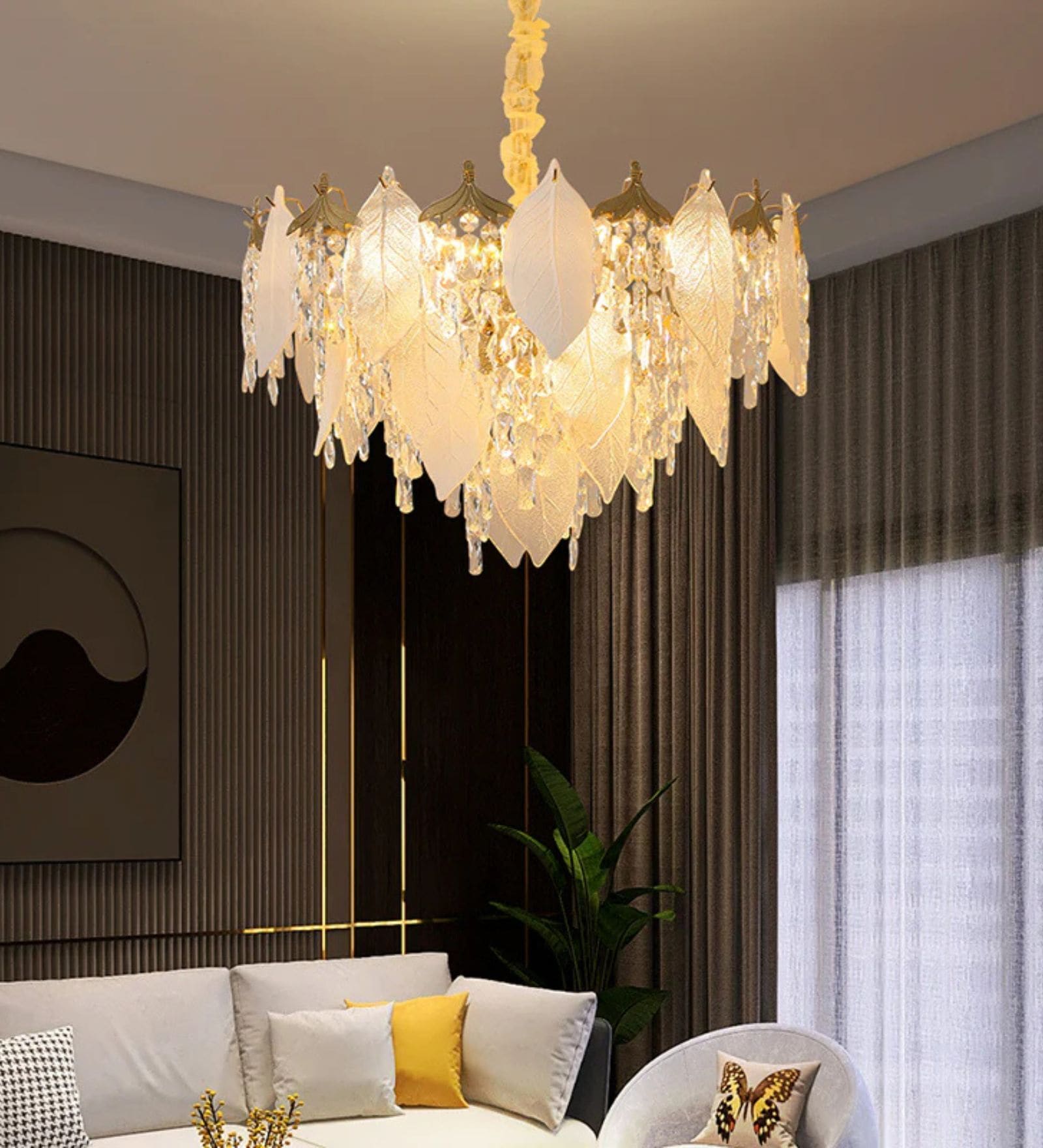 Elegant Leaf Crystal Chandelier Ceiling Light