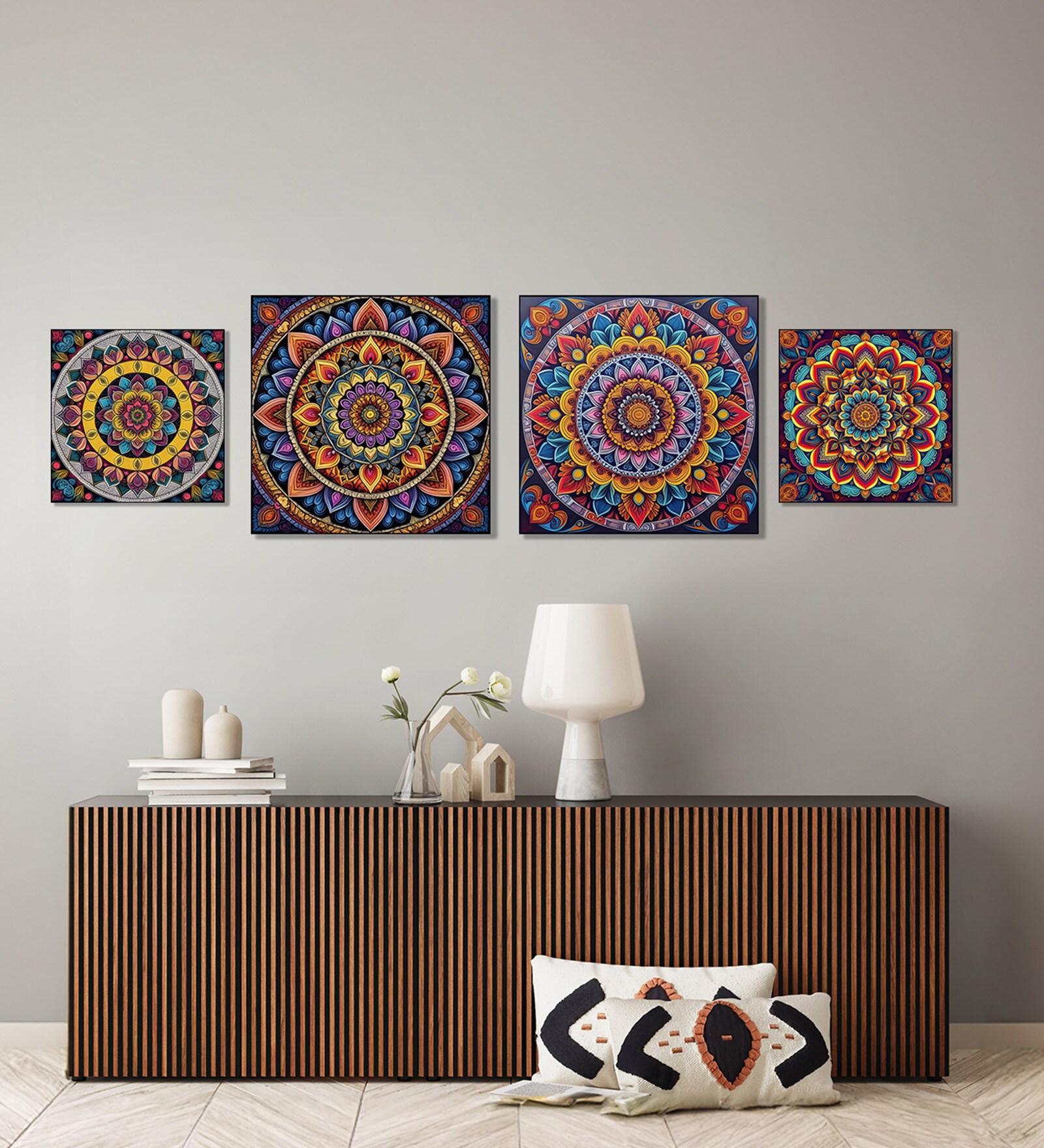 Canvas Art Collection Set of 4 Printed Wall Painting Black Frame
