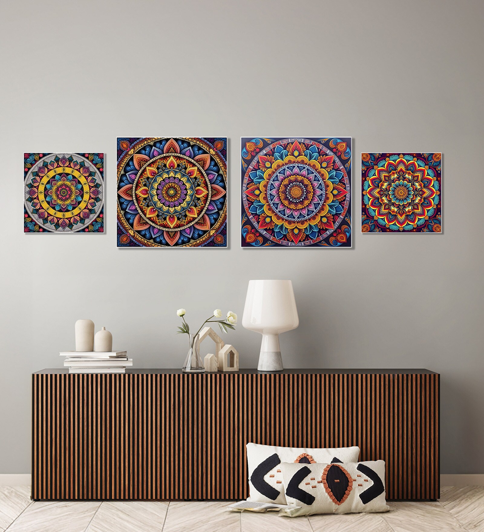 Canvas Art Collection Set of 4 Printed Wall Painting White Frame