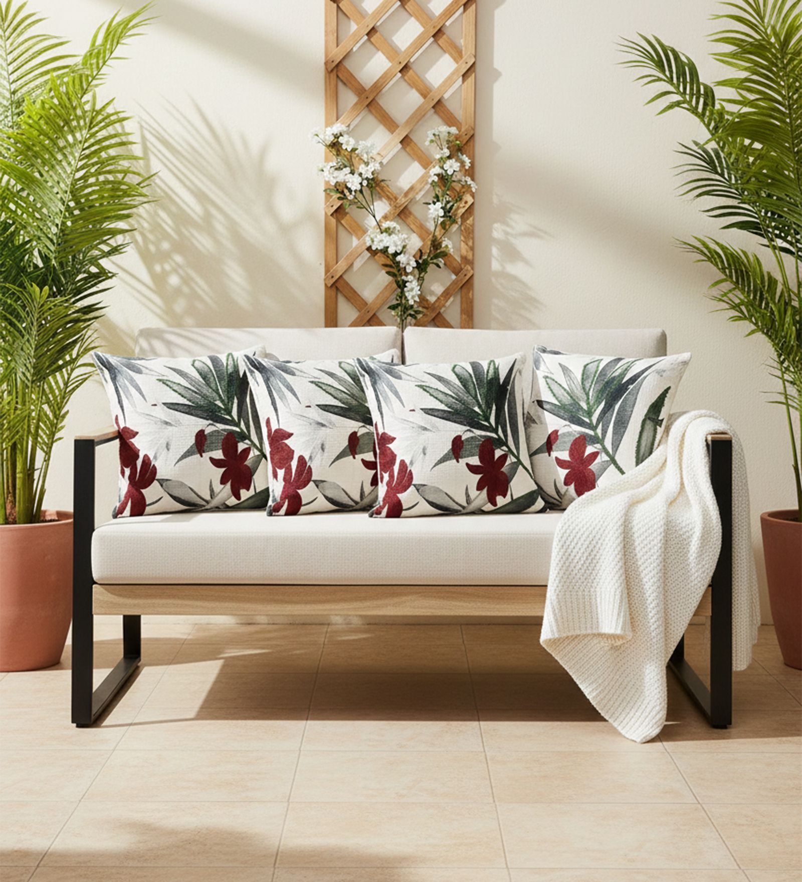 Elegant Maroon & Green Botanical Embroidered Throw Cushion Covers (18x18 Inch, Set of 4)