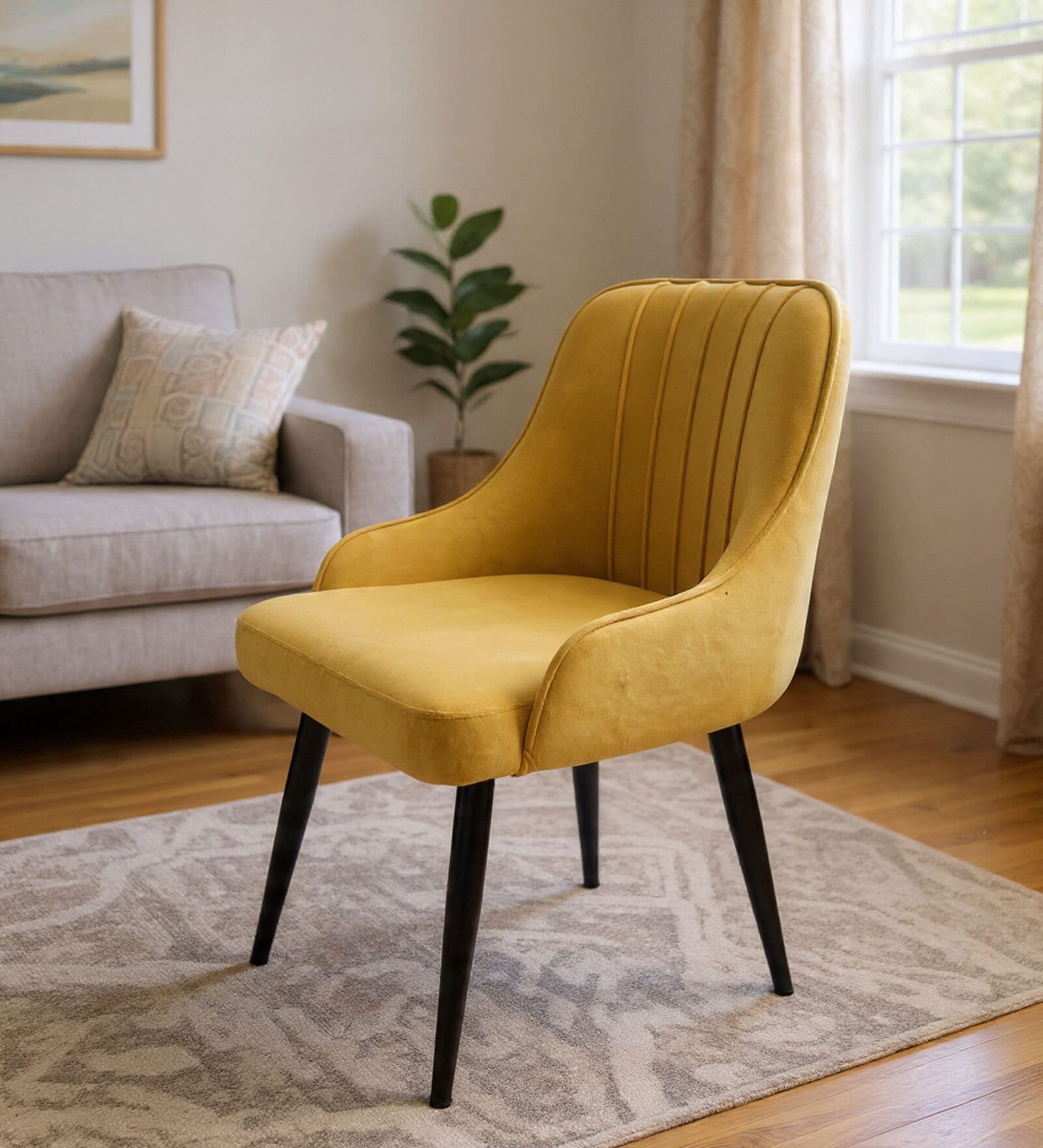 Elegant Mustard Suede Dining Chair In Yellow Colour