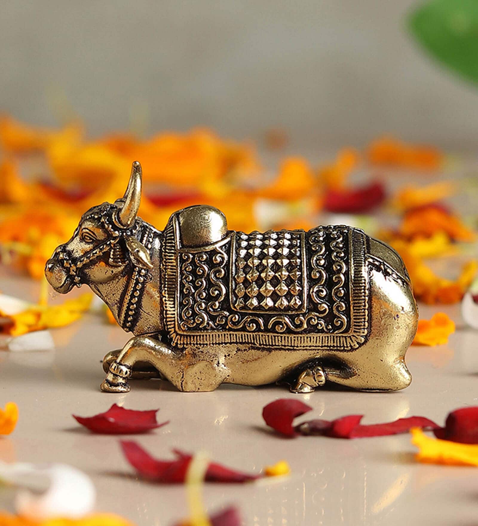 Golden Elegant Nandi Brass Idol