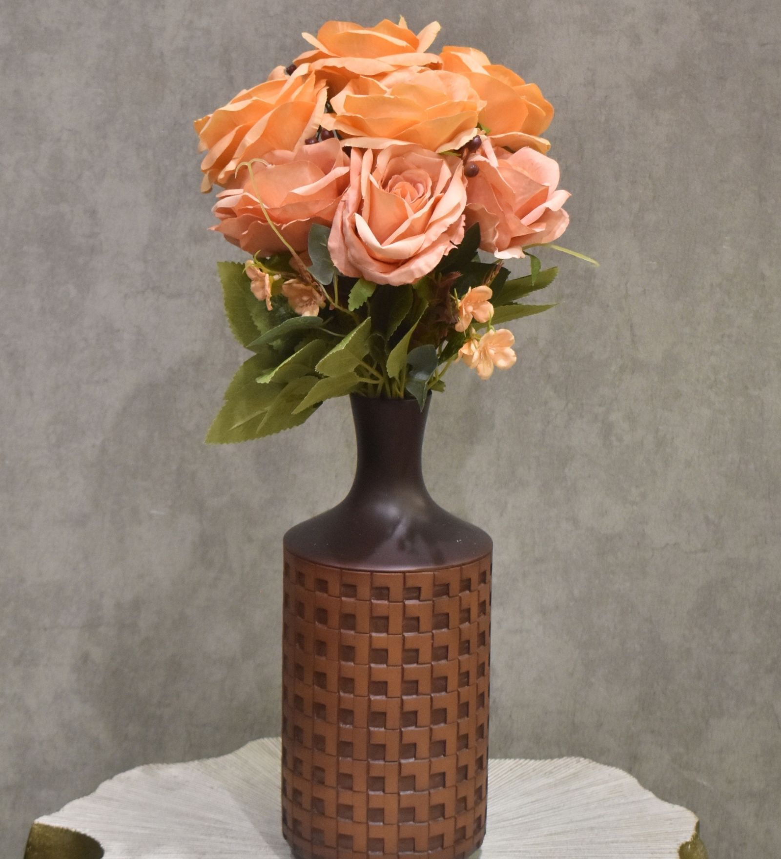 Elegant Artificial Rose Flower Bunch with 7 Flower Heads (Orange)