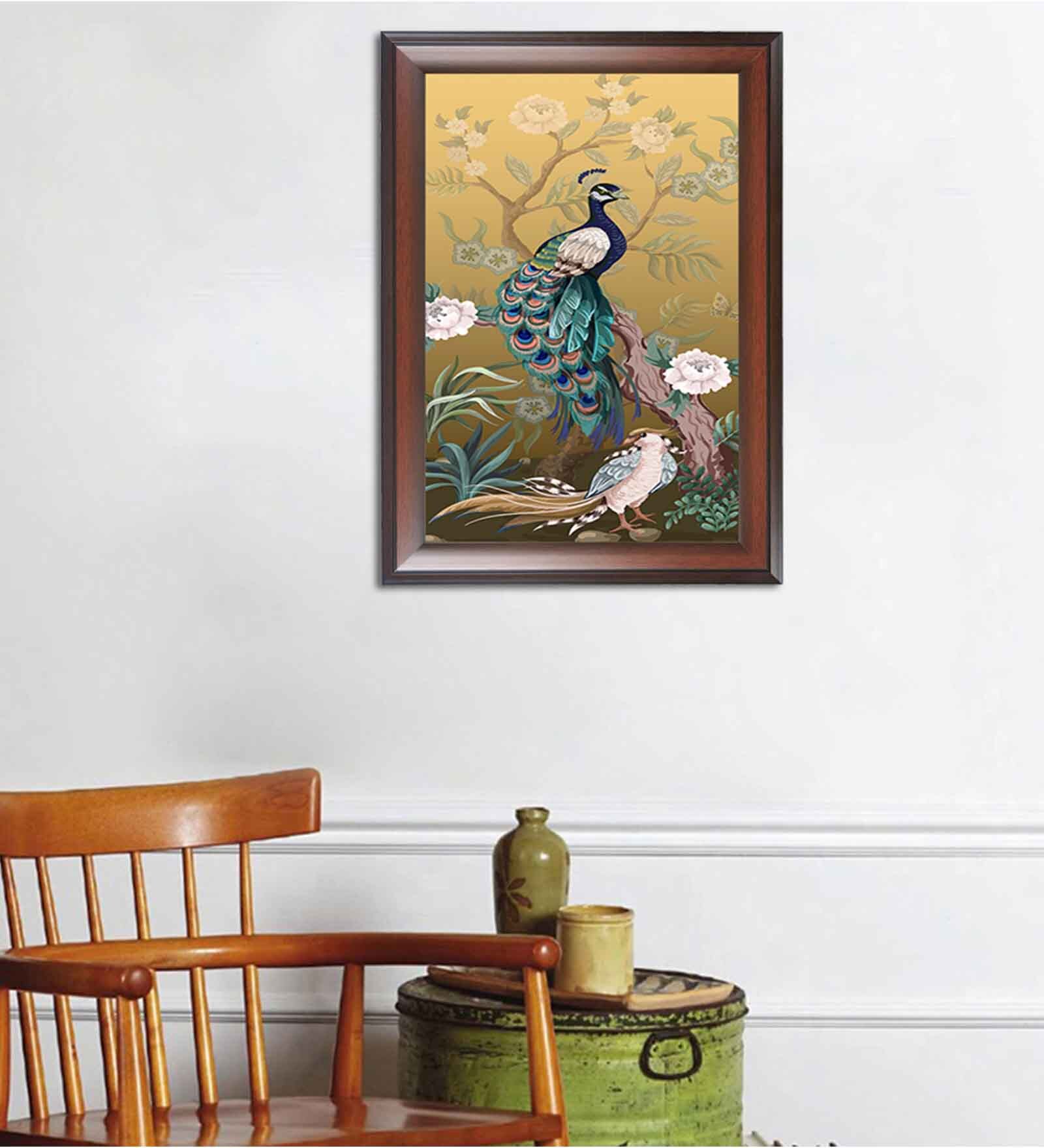 Elegant Peacock Multicolour MDF Framed Wall Painting