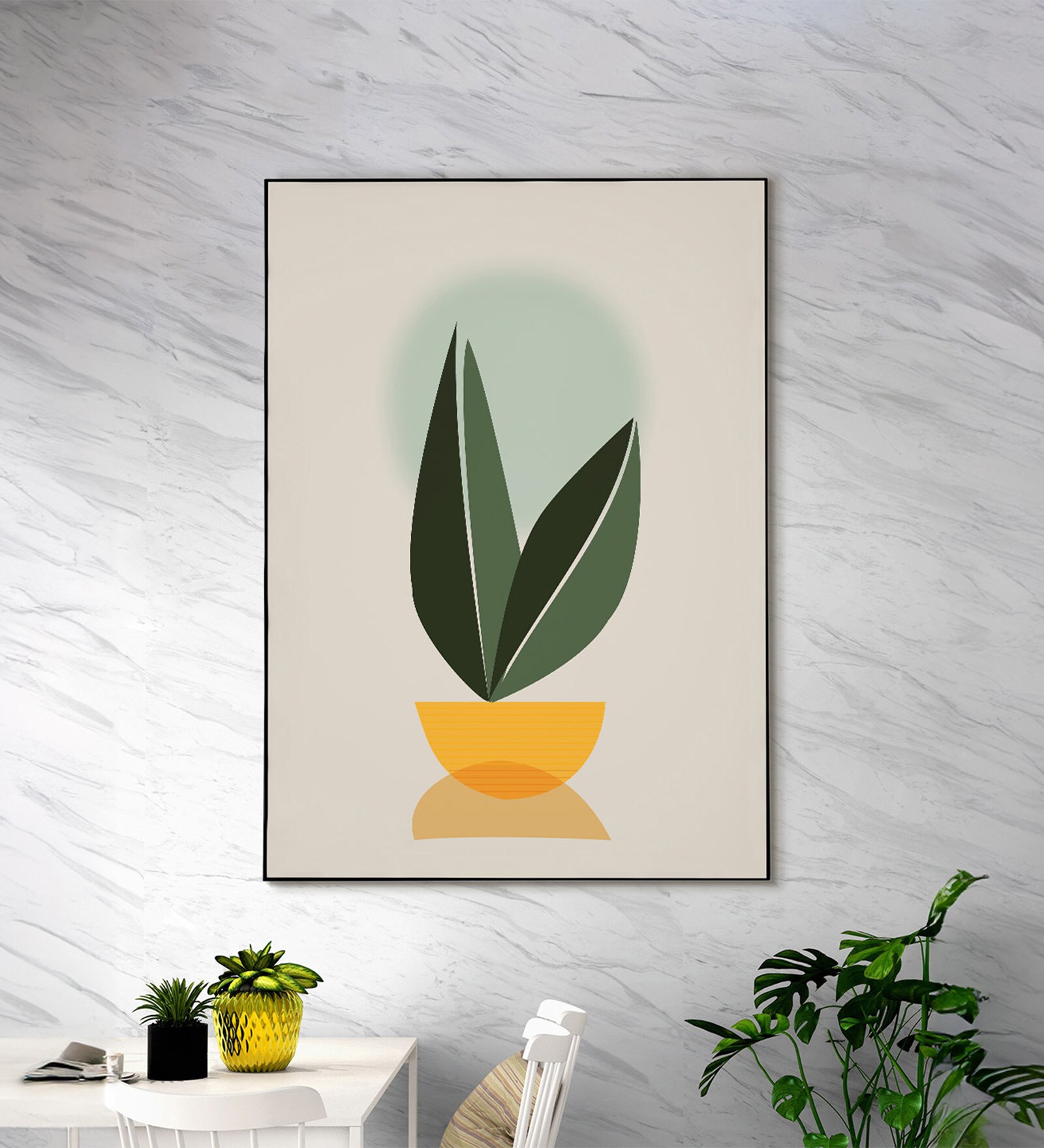 Elegant Plant In Bowl D cor Canvas Wall Art Print