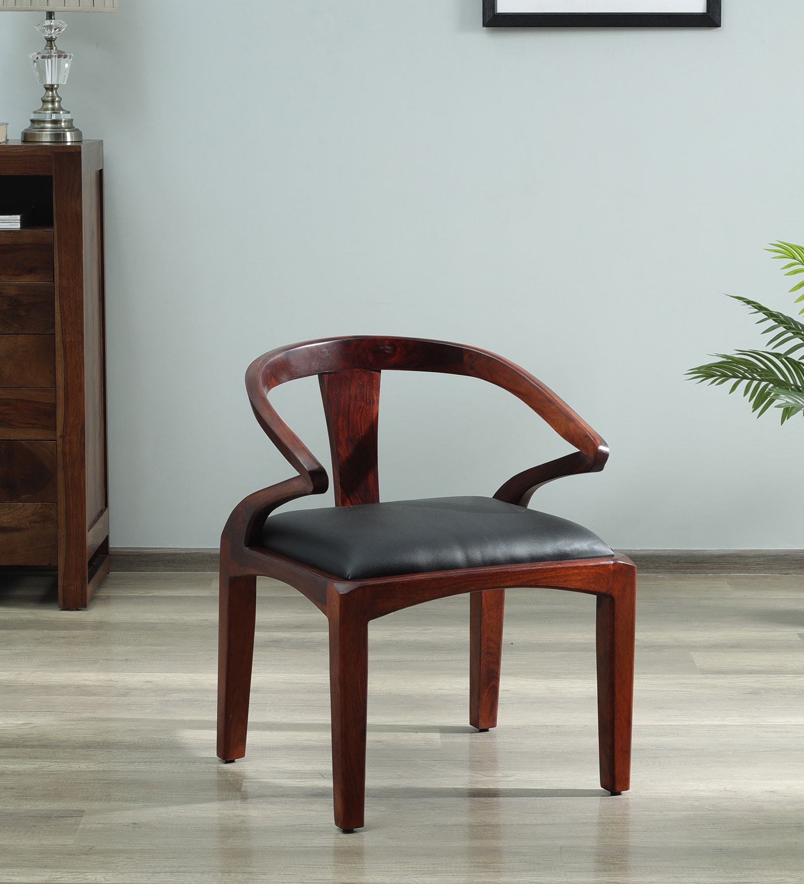 Elegant Sheesham Wood Arm Chair In Honey Oak Finish