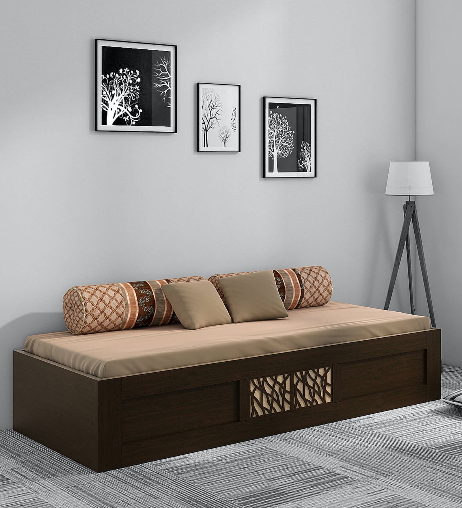 Buy Elegant Single Bed with Storage in Vermont Melamine Finish by Spacewood Online