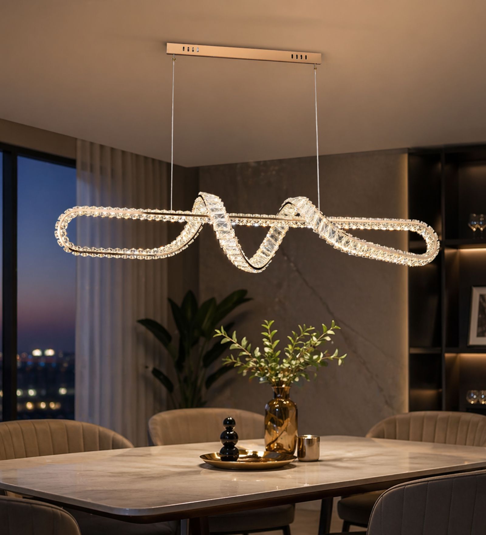 Elegant Tricolour Crystal Wave LED Pendant Light   1000 mm