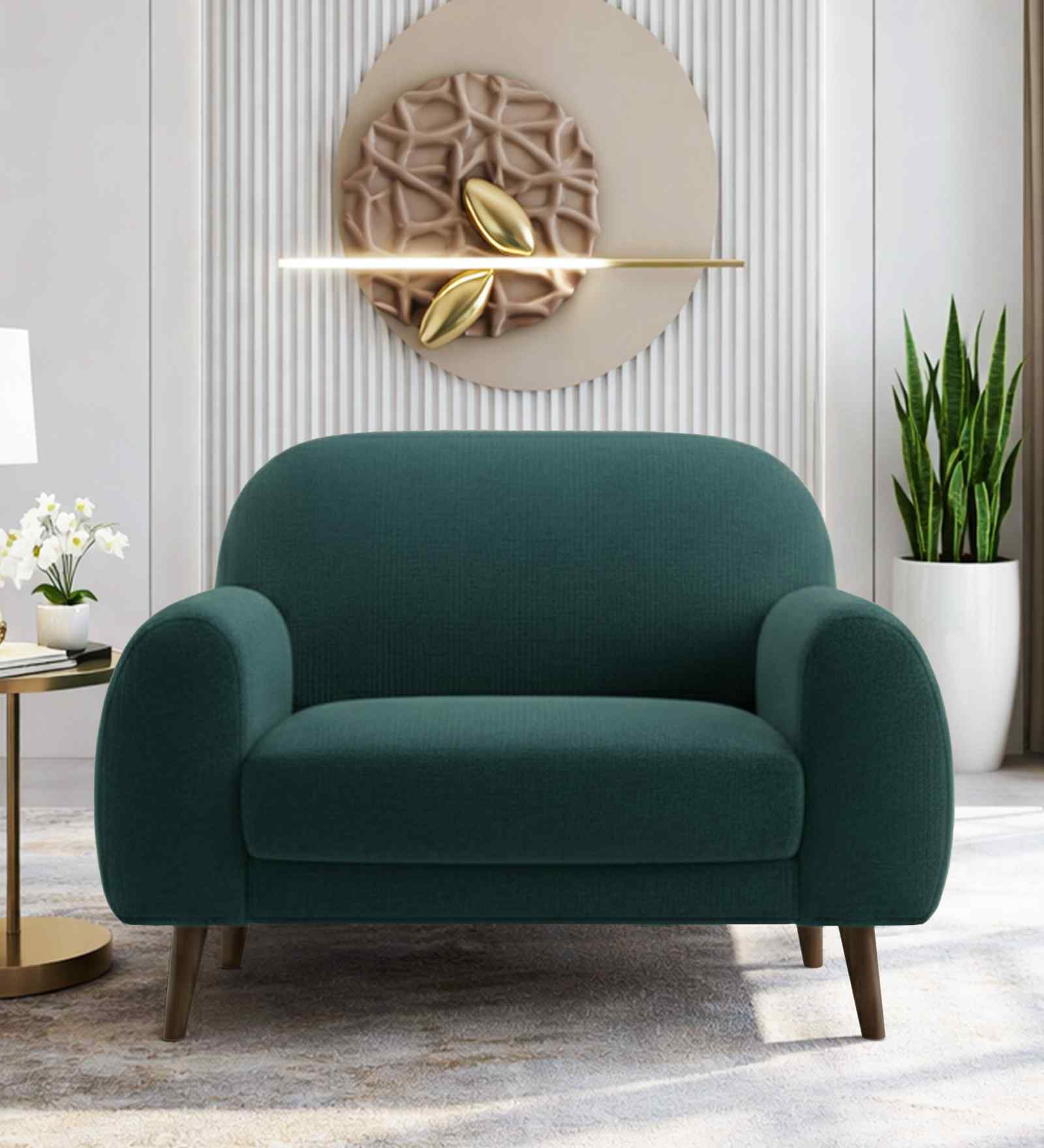 Elegant Velvet Fabric 1 Seater Sofa In Teal Green Color